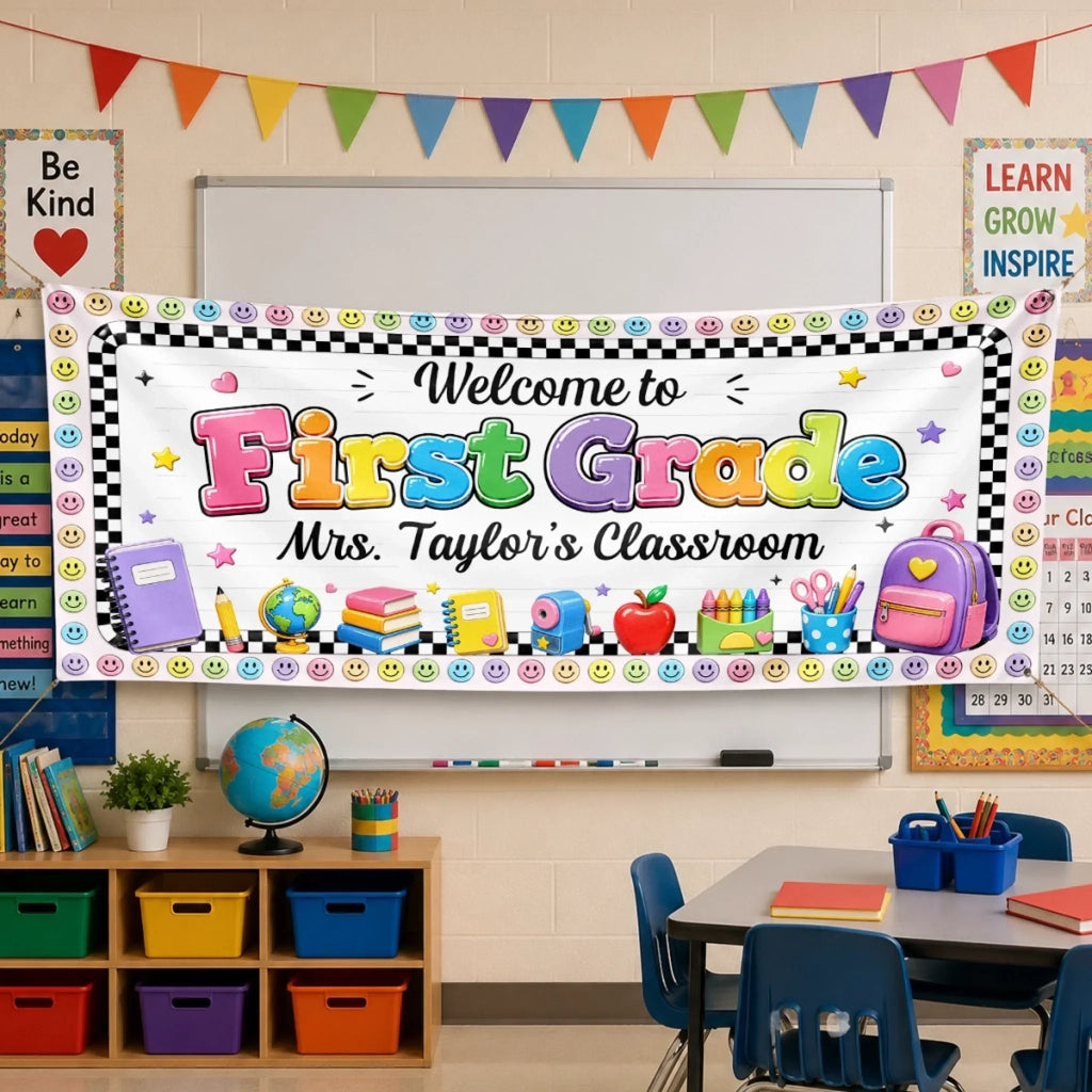 Custom Classroom Decor Banner - Personalized Back To School Gifts For Teachers - Bright Smiles, Bright Minds Here