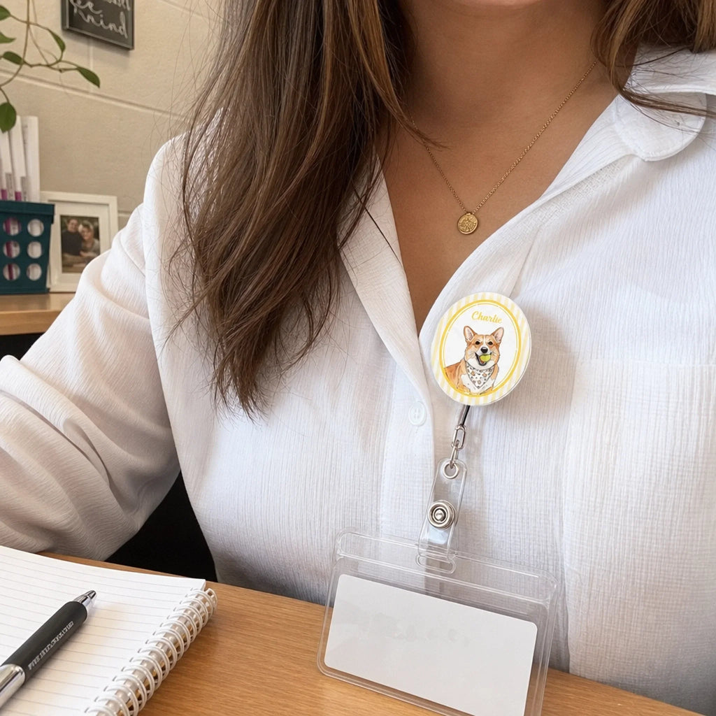 Custom Photo Acrylic Badge Reel - Personalized  Birthday Gifts For Dog Cat Lovers, Dog Dad And Mom, Cat Owners - Coworker Of The Year