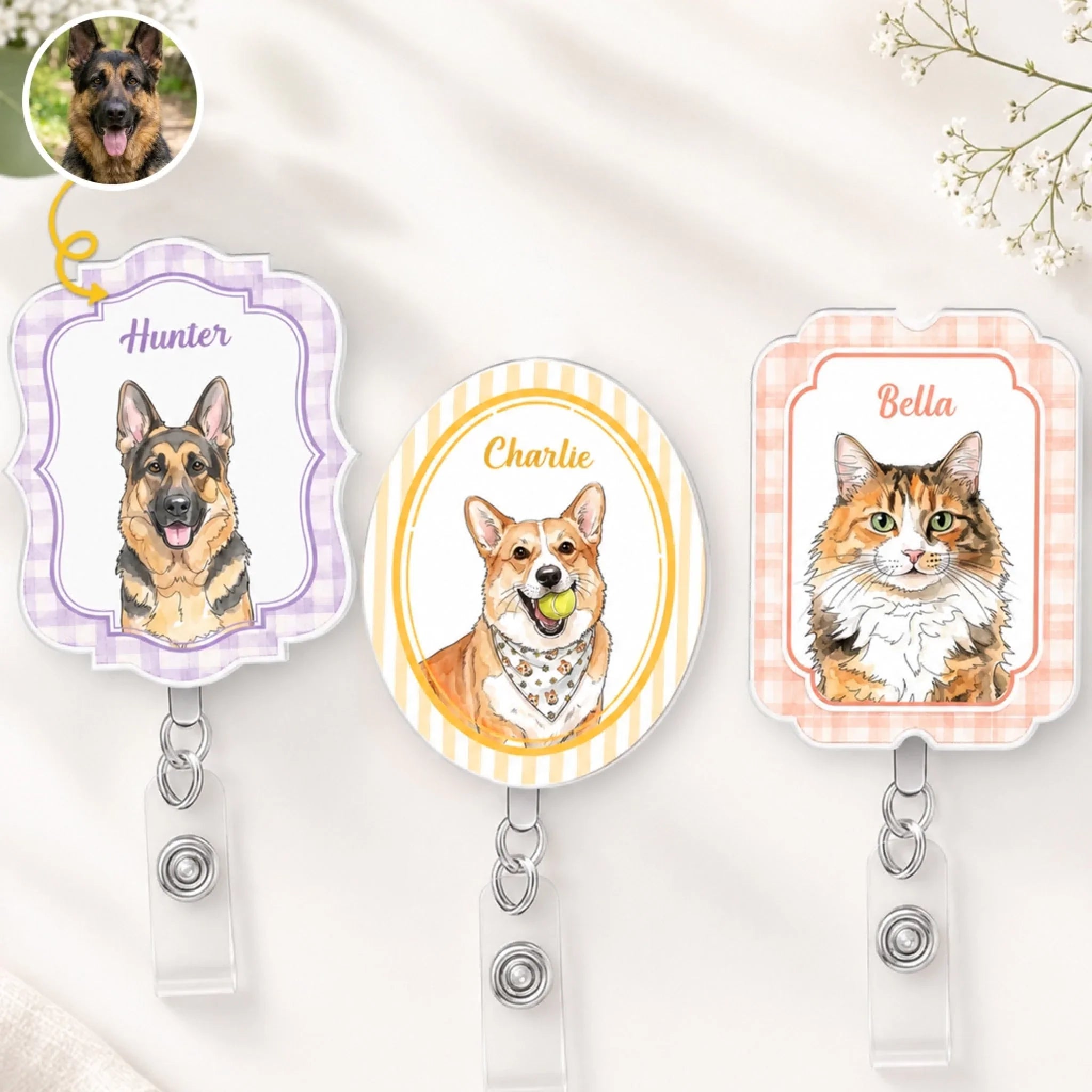 Custom Photo Acrylic Badge Reel - Personalized  Birthday Gifts For Dog Cat Lovers, Dog Dad And Mom, Cat Owners - Coworker Of The Year