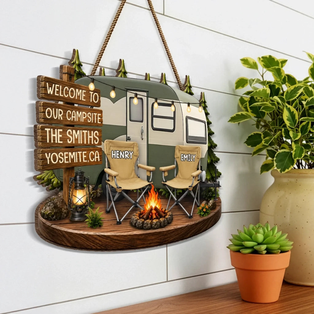 Custom Wood Sign - Personalized Birthday Camping Gifts For Campers, Mom, Dad, Brother, Sister - Welcome To Our Campsite