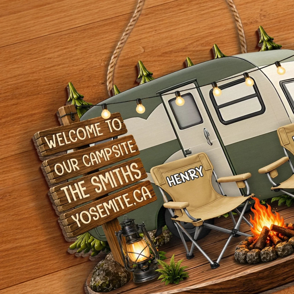 Custom Wood Sign - Personalized Birthday Camping Gifts For Campers, Mom, Dad, Brother, Sister - Welcome To Our Campsite