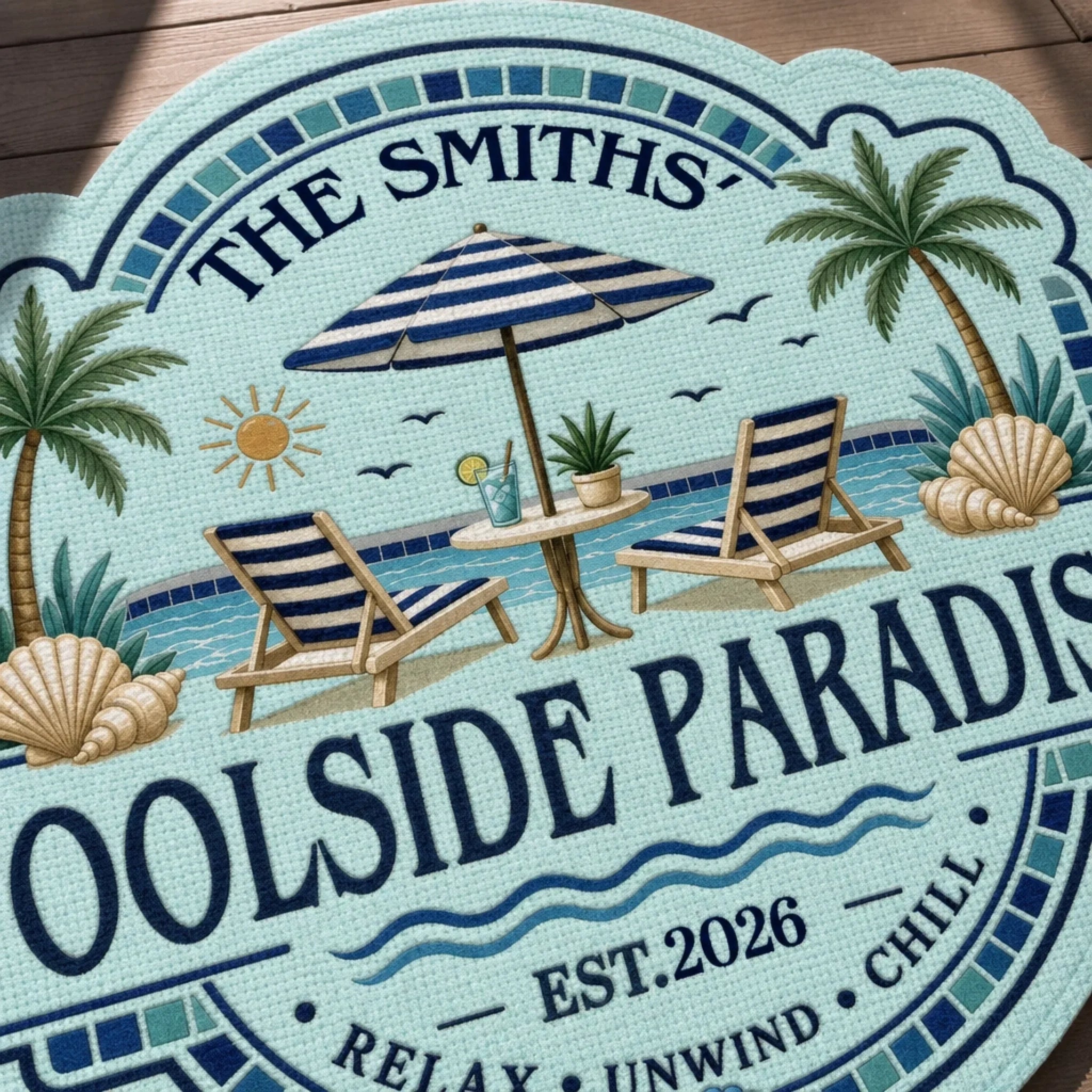 Custom Poolside Shaped Doormat - Personalized Summer Vacation And Travel Gifts For Mom, Dad, Brother, Sister - Welcome To Paradise
