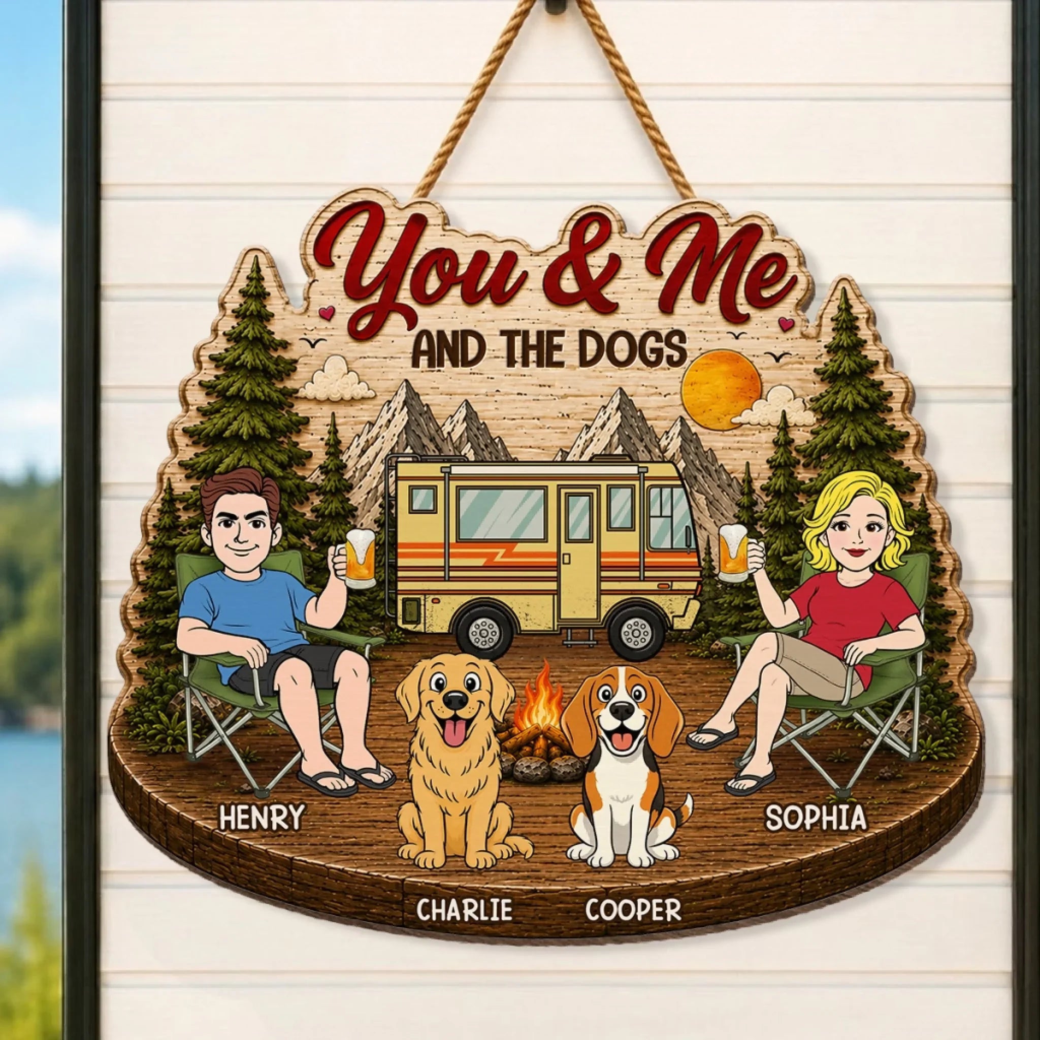 Custom Wood Sign - Personalized Birthday Camping Gifts For Campers, Husband And Wife, Him And Her, Dog Lovers, Dog Dad And Mom - Making Memories One Campsite At A Time