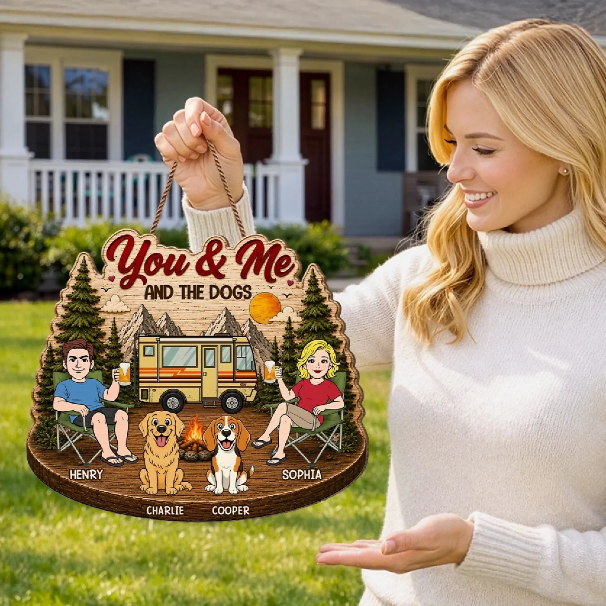 Custom Wood Sign - Personalized Birthday Camping Gifts For Campers, Husband And Wife, Him And Her, Dog Lovers, Dog Dad And Mom - Making Memories One Campsite At A Time