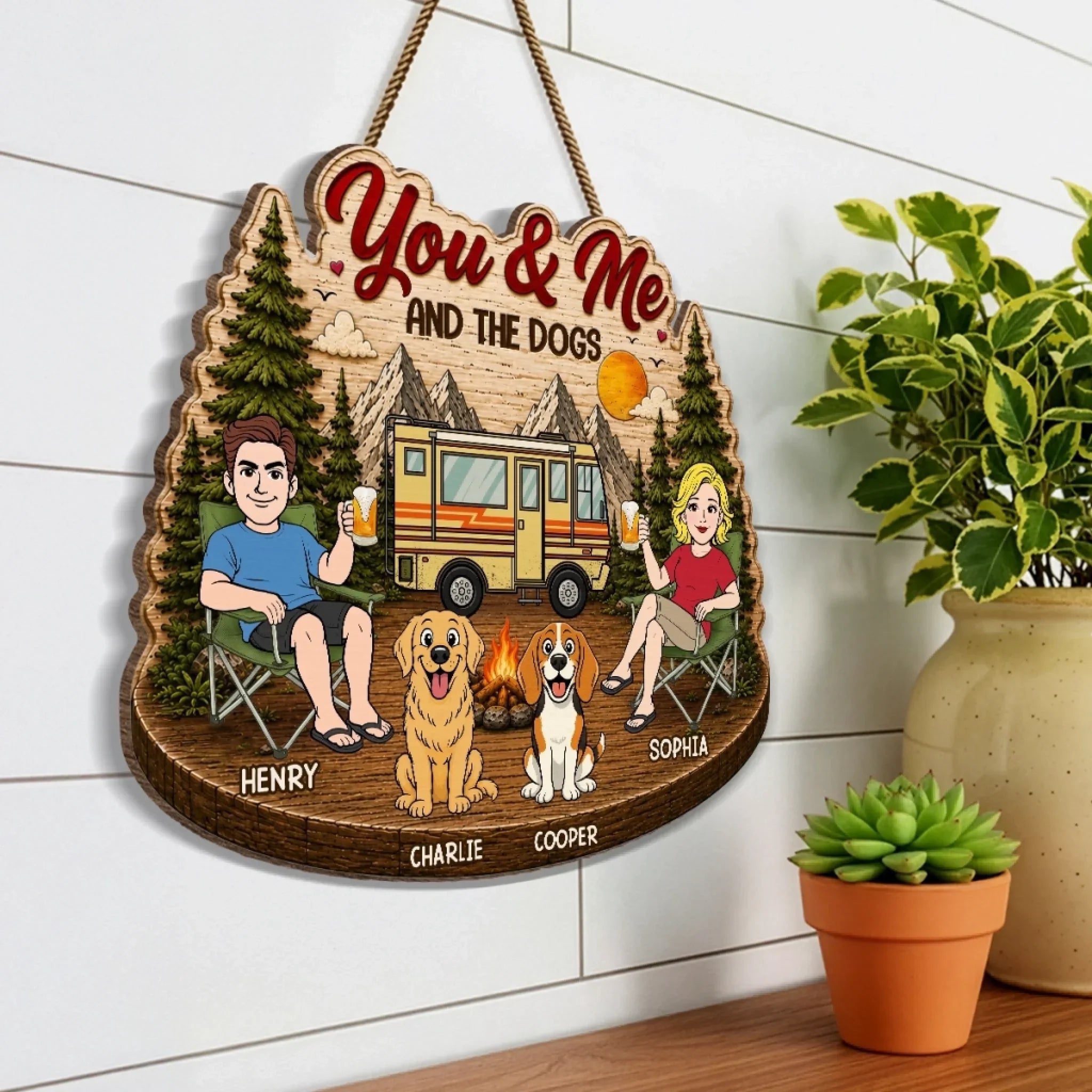 Custom Wood Sign - Personalized Birthday Camping Gifts For Campers, Husband And Wife, Him And Her, Dog Lovers, Dog Dad And Mom - Making Memories One Campsite At A Time