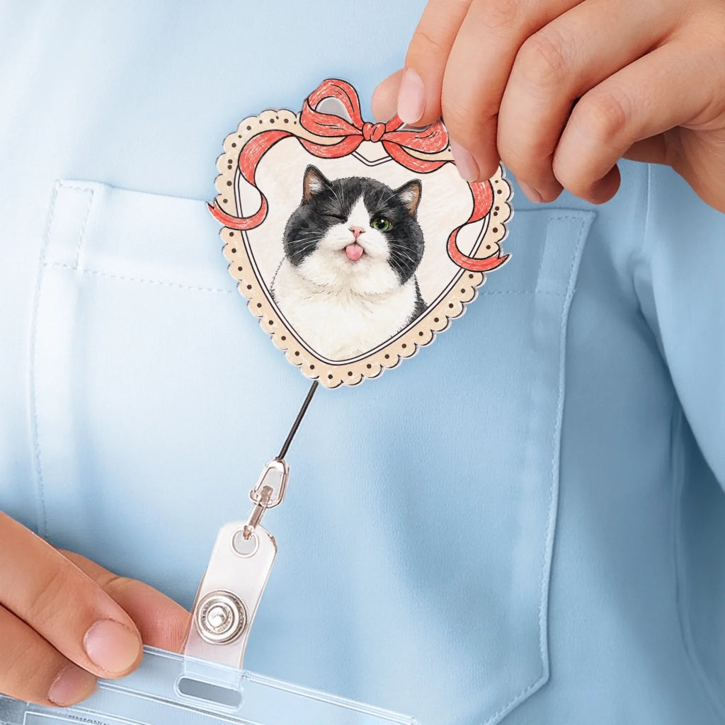 Custom Photo Acrylic Badge Reel - Personalized  Birthday Gifts For Dog Cat Lovers, Dog Dad And Mom, Cat Owners - Proud Pet Mom At Work