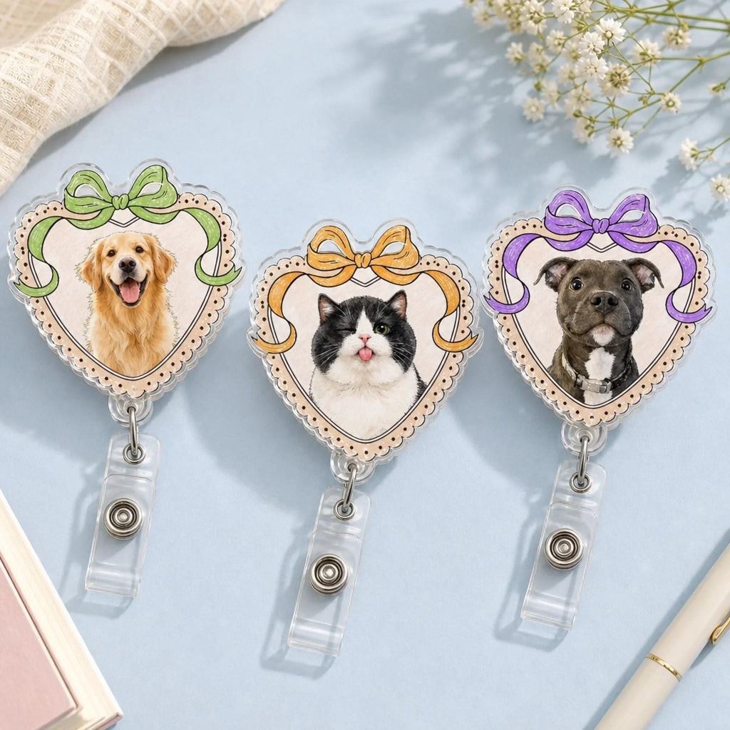 Custom Photo Acrylic Badge Reel - Personalized  Birthday Gifts For Dog Cat Lovers, Dog Dad And Mom, Cat Owners - Proud Pet Mom At Work