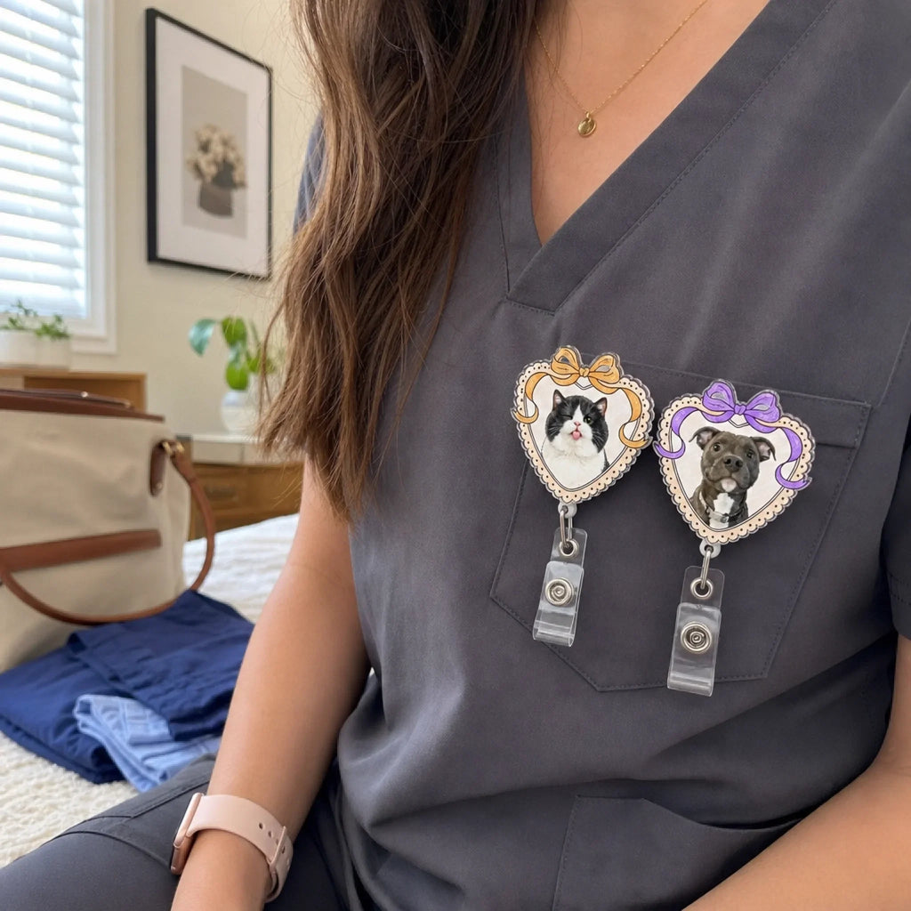 Custom Photo Acrylic Badge Reel - Personalized  Birthday Gifts For Dog Cat Lovers, Dog Dad And Mom, Cat Owners - Proud Pet Mom At Work