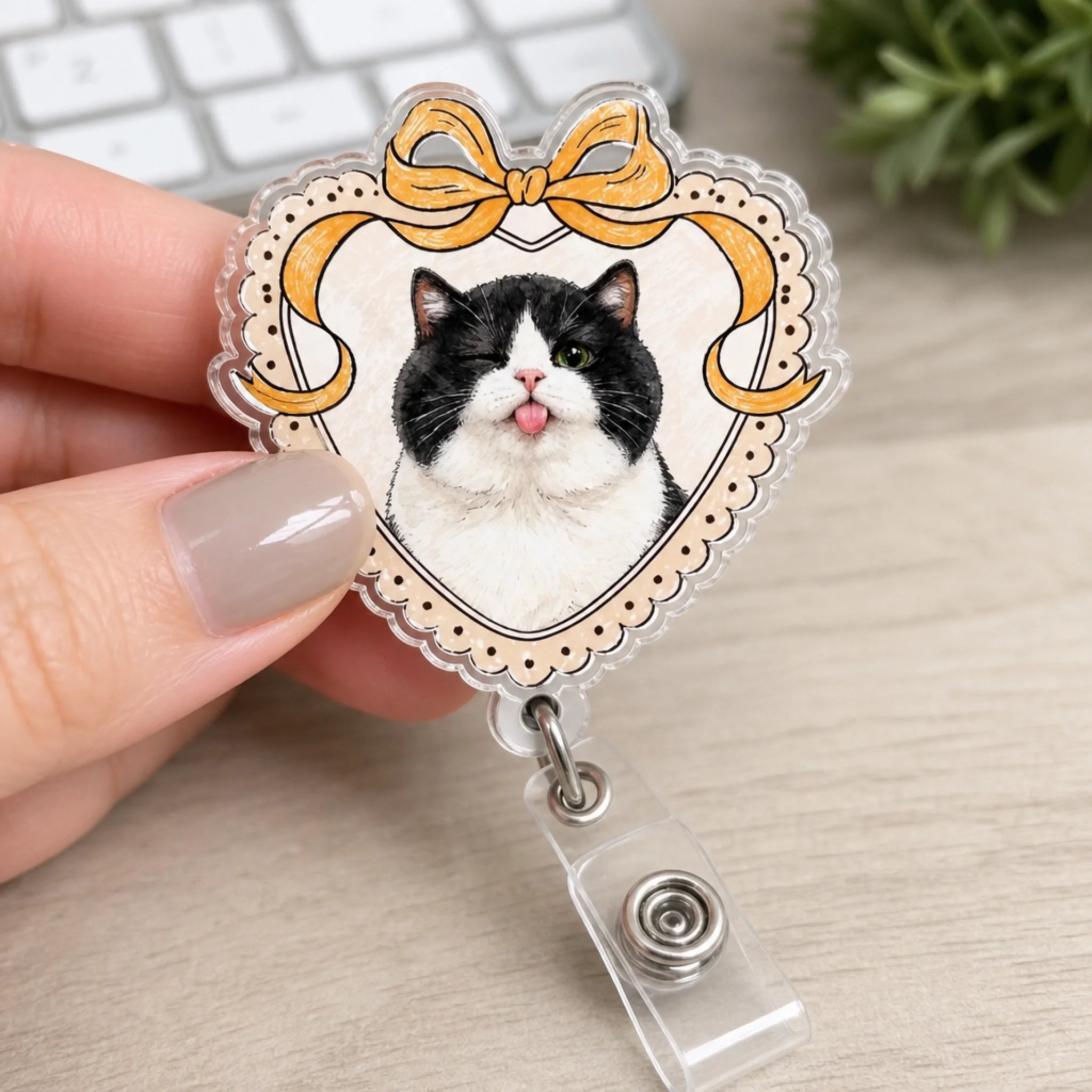 Custom Photo Acrylic Badge Reel - Personalized  Birthday Gifts For Dog Cat Lovers, Dog Dad And Mom, Cat Owners - Proud Pet Mom At Work