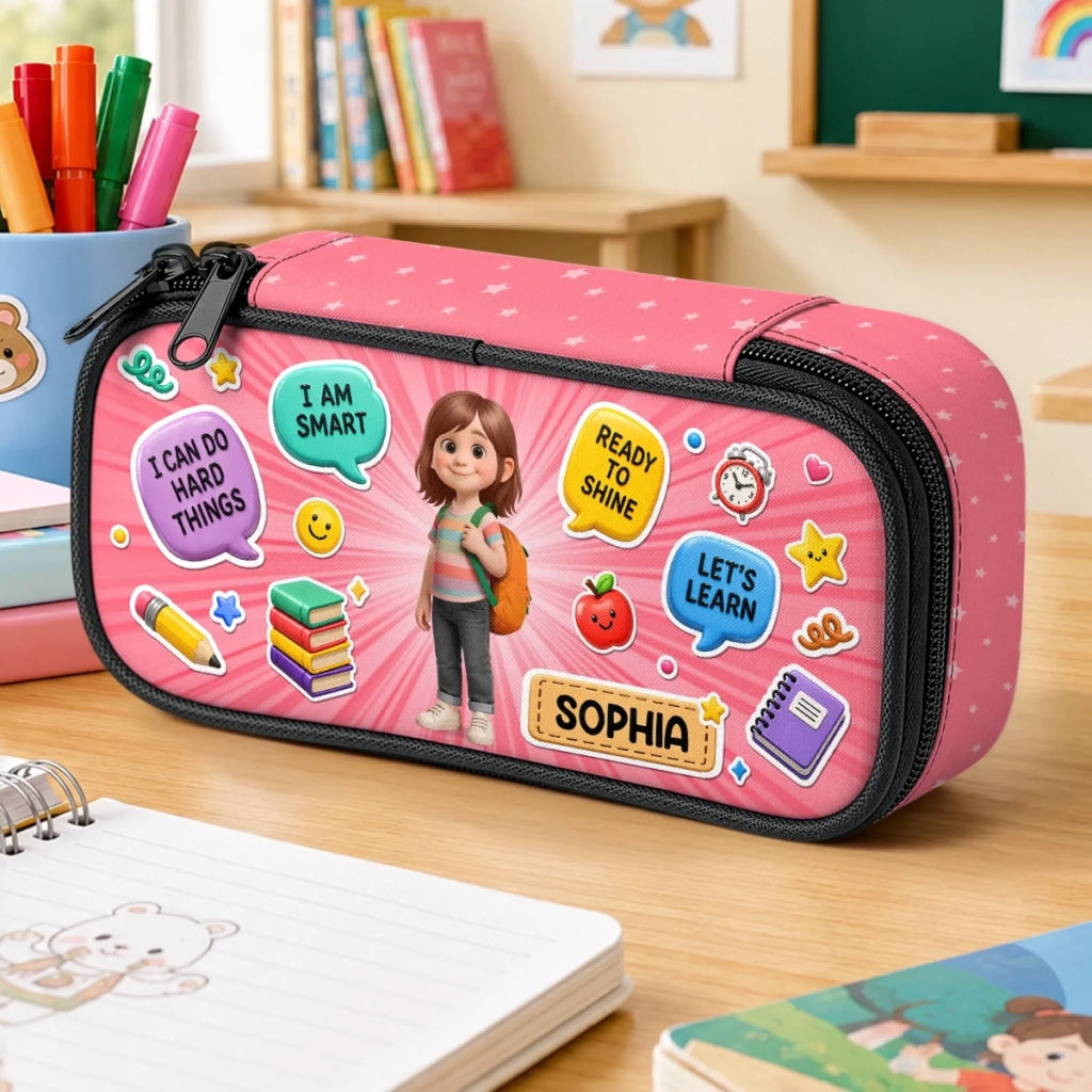 Custom Kids Pencil Canvas Case - Personalized Back To School Gifts For Kids - I Can Do Hard Things