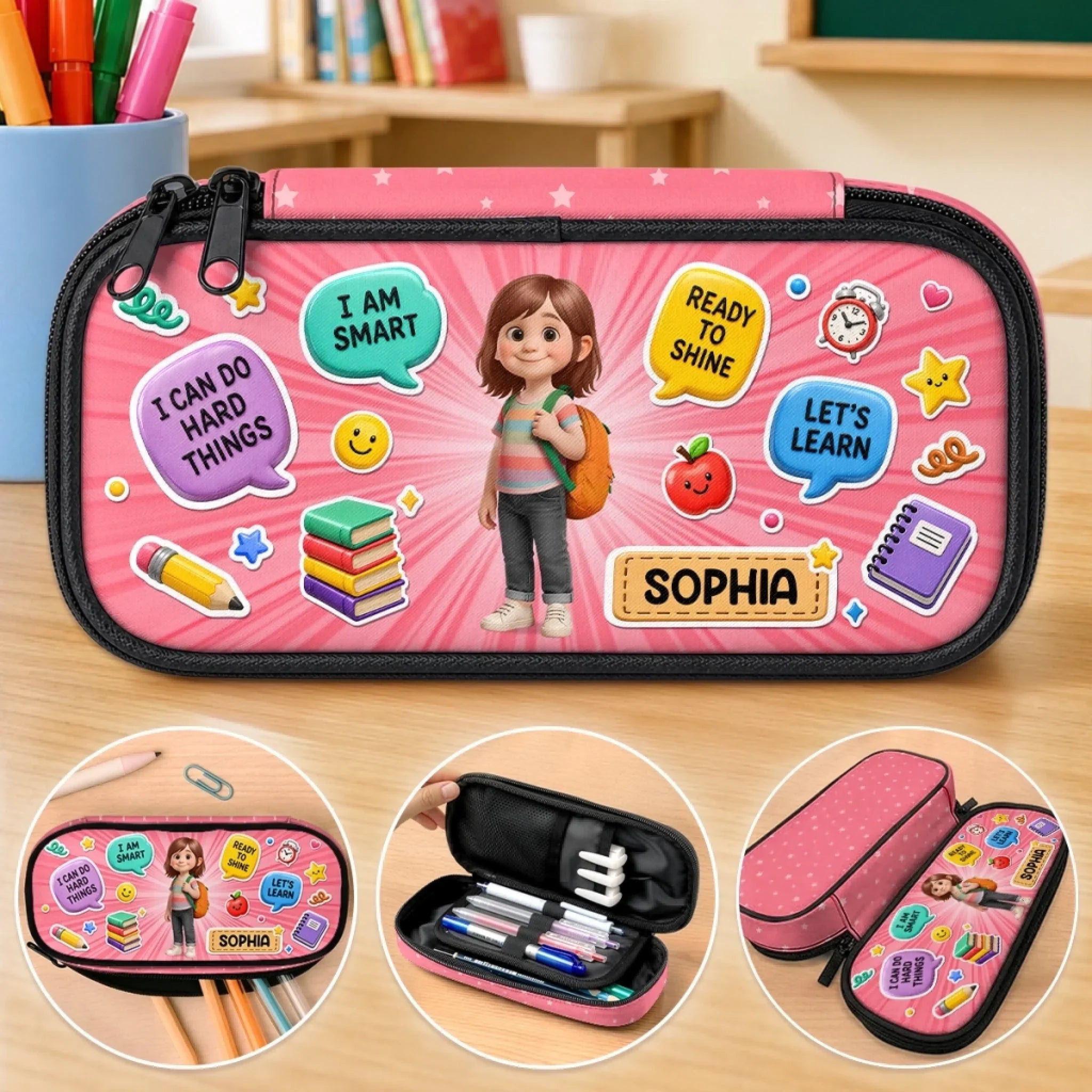 Custom Kids Pencil Canvas Case - Personalized Back To School Gifts For Kids - I Can Do Hard Things