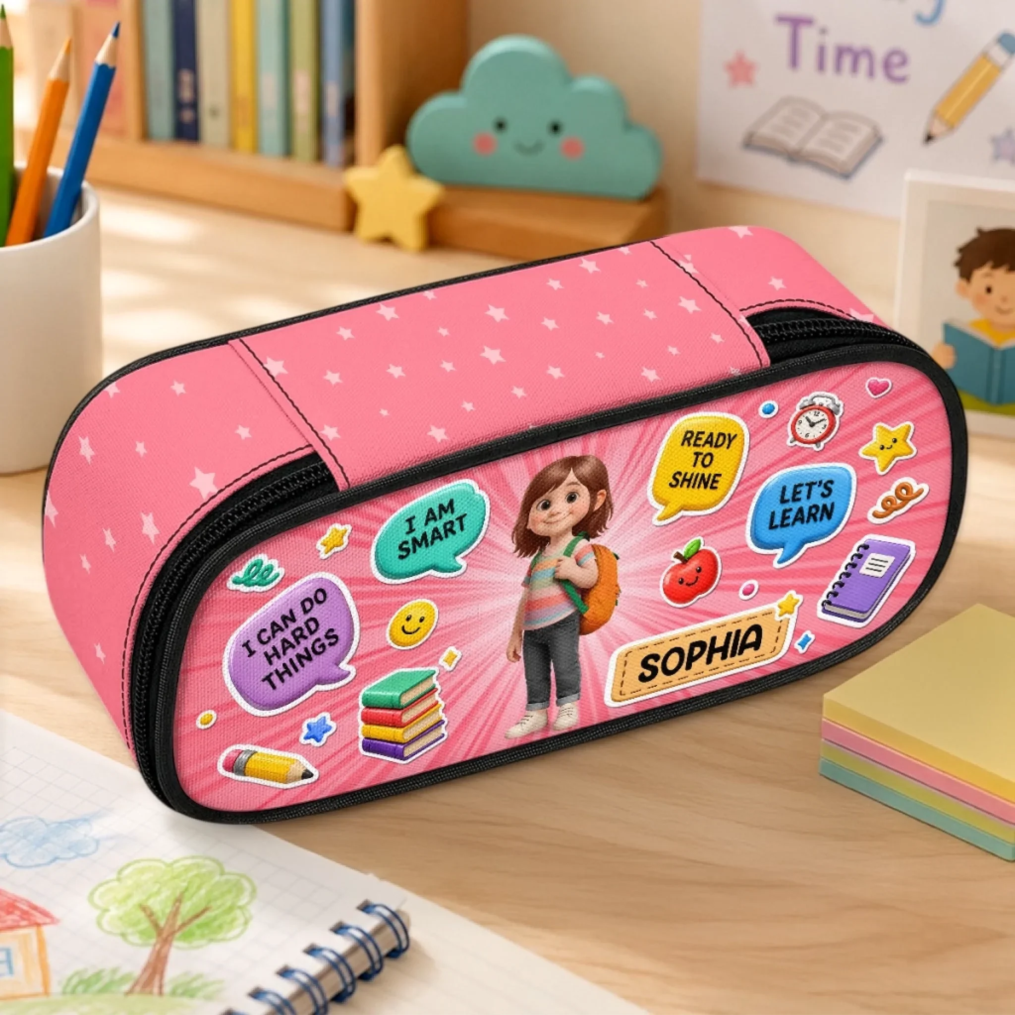 Custom Kids Pencil Canvas Case - Personalized Back To School Gifts For Kids - I Can Do Hard Things