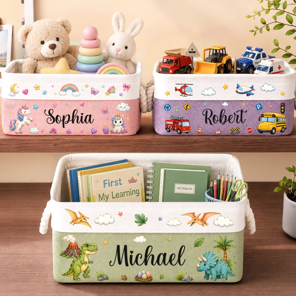 Custom Kids Storage Basket - Personalized Back To School Gifts For Kids - Playtime Starts Now