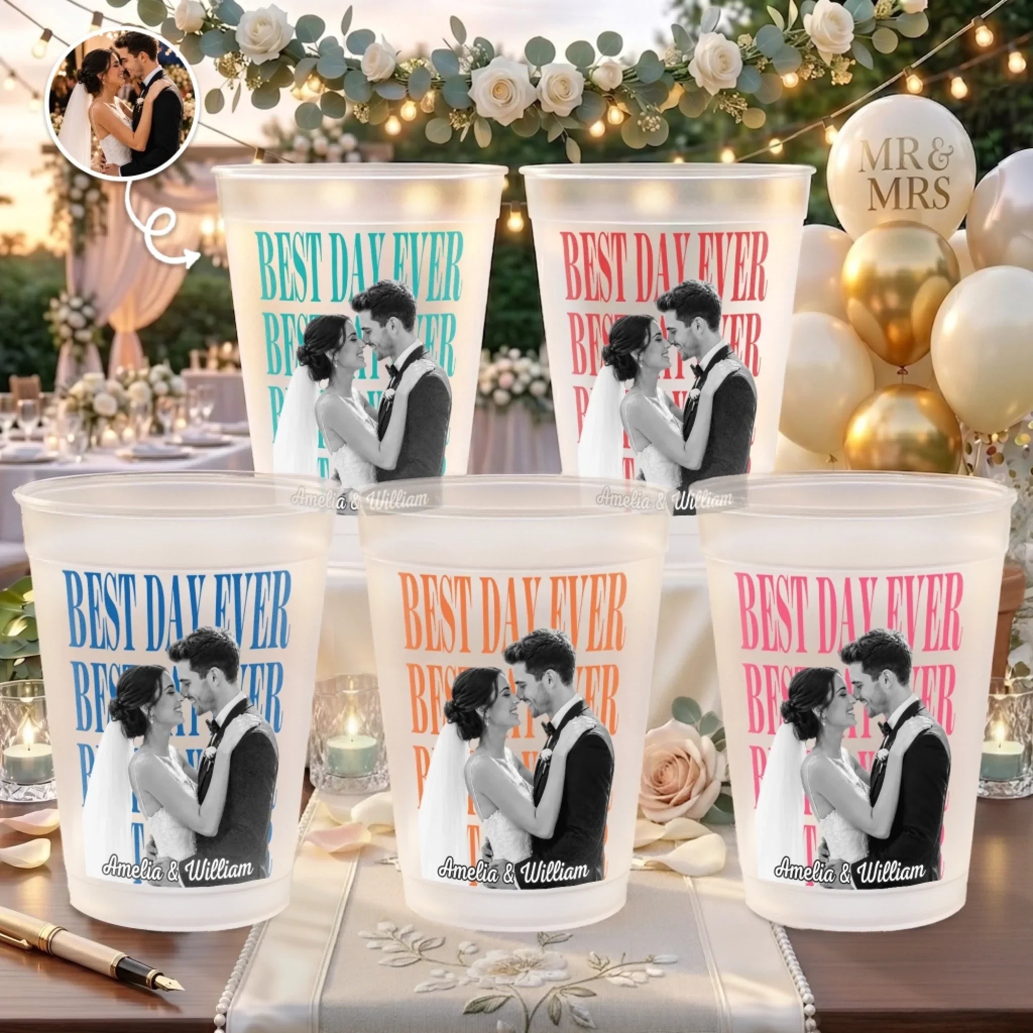 Custom Photo Party Cups - Personalized Anniversary Wedding Gifts For Husband And Wife, Him And Her - Toasting To Forever With You
