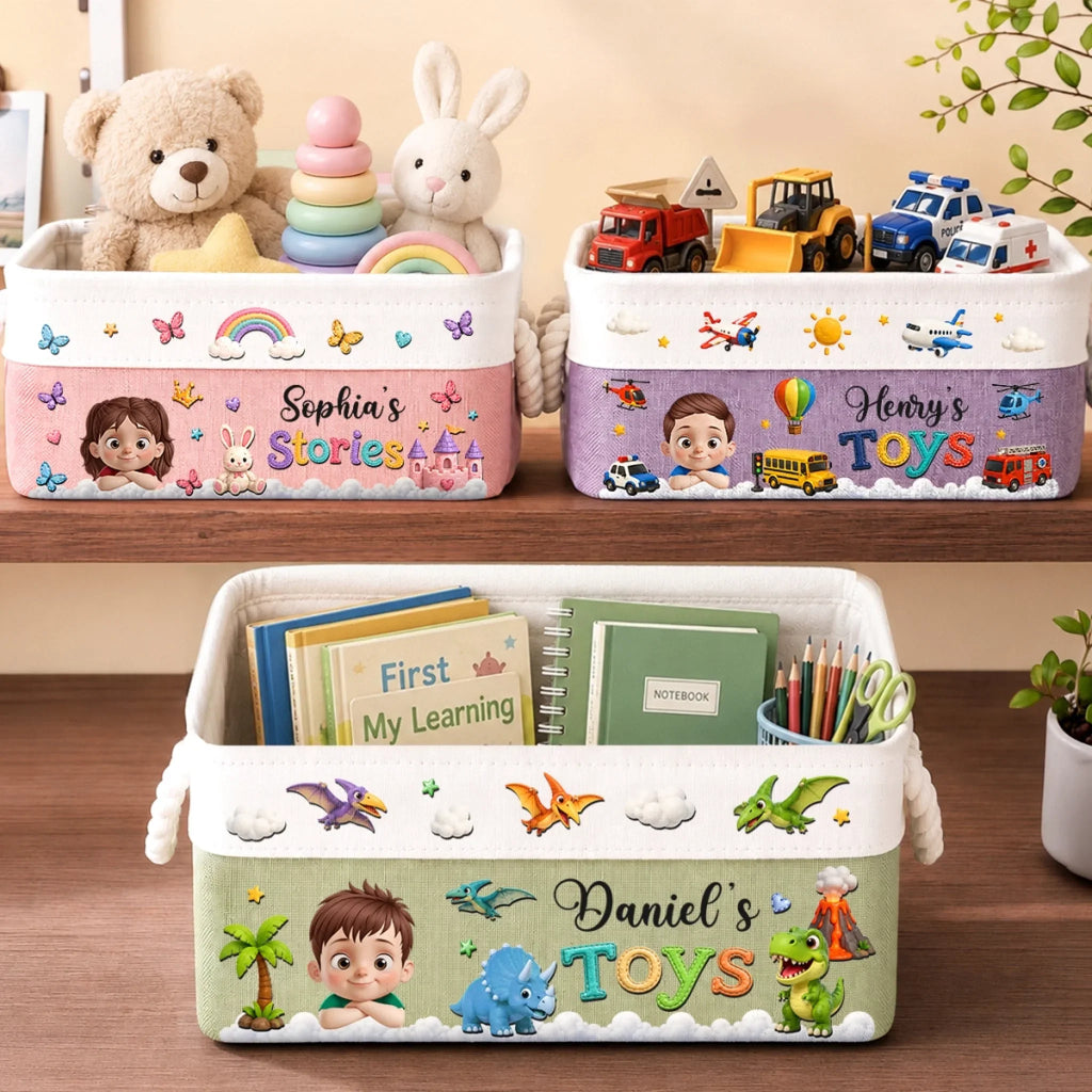 Custom Kids Storage Basket - Personalized Back To School Gifts For Kids - Tiny Hands Big Fun