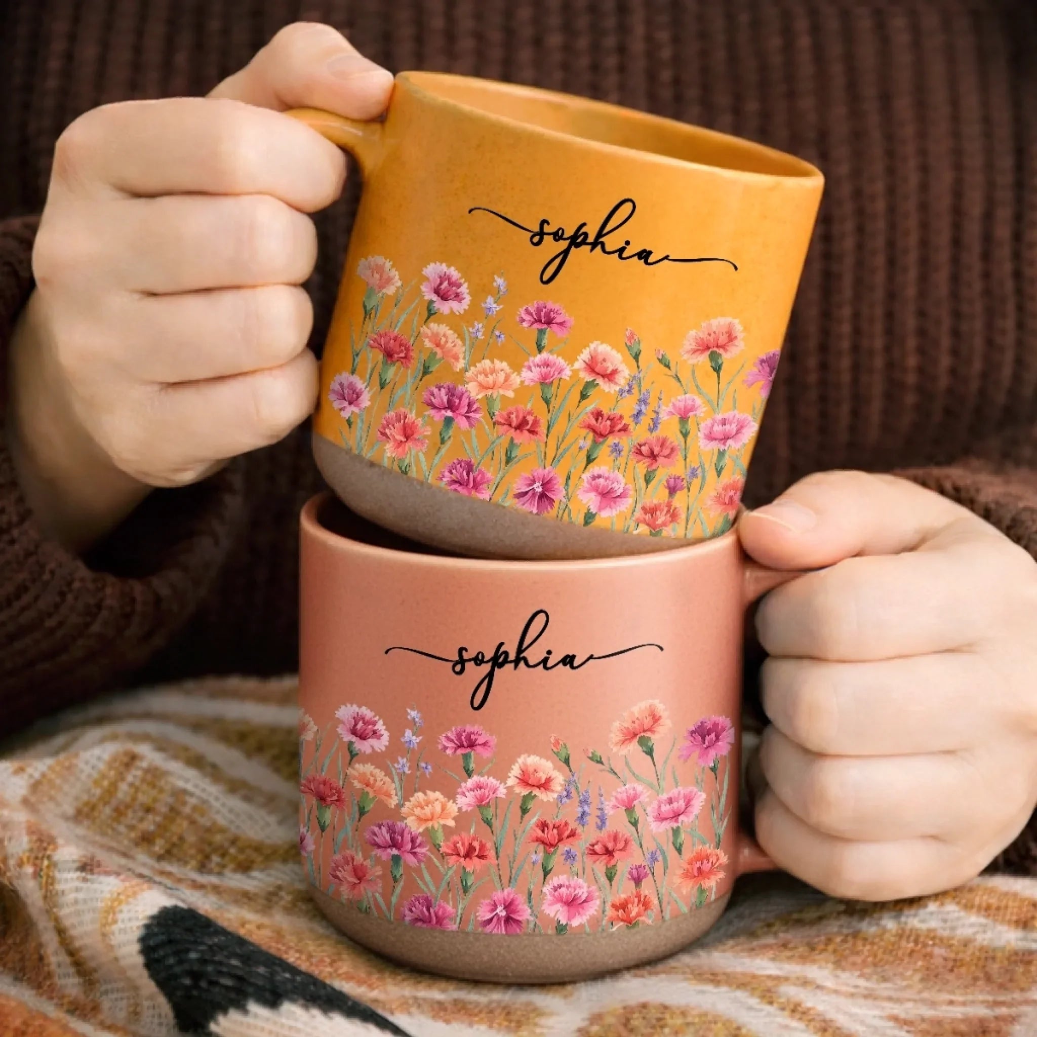 Custom Pottery Mug - Personalized Birthday Gifts For Wife, Daughter, Besties, Sisters, Granddaughter, Grandma, Mom, Yourself - Bloom With Grace