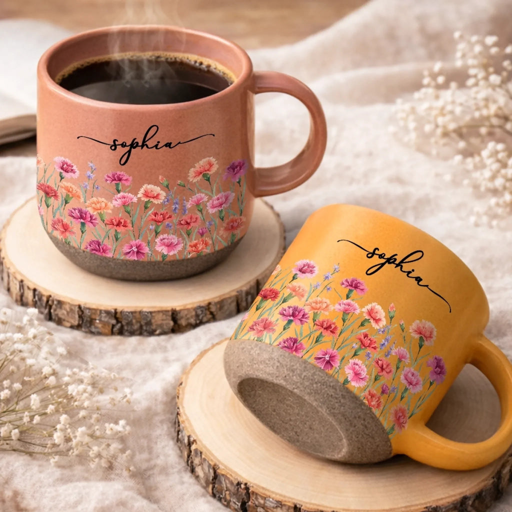 Custom Pottery Mug - Personalized Birthday Gifts For Wife, Daughter, Besties, Sisters, Granddaughter, Grandma, Mom, Yourself - Bloom With Grace