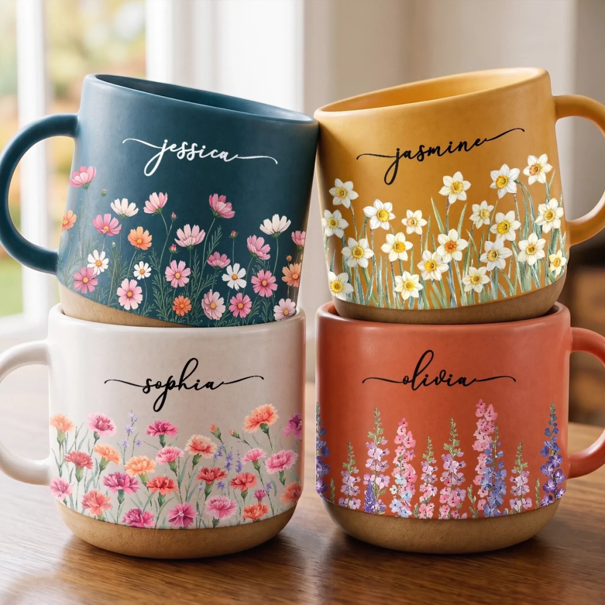 Custom Pottery Mug - Personalized Birthday Gifts For Wife, Daughter, Besties, Sisters, Granddaughter, Grandma, Mom, Yourself - Bloom With Grace