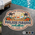 Custom Poolside Shaped Doormat - Personalized Summer Vacation And Travel Gifts For Husband And Wife, Him And Her - Our Happy Place By The Pool