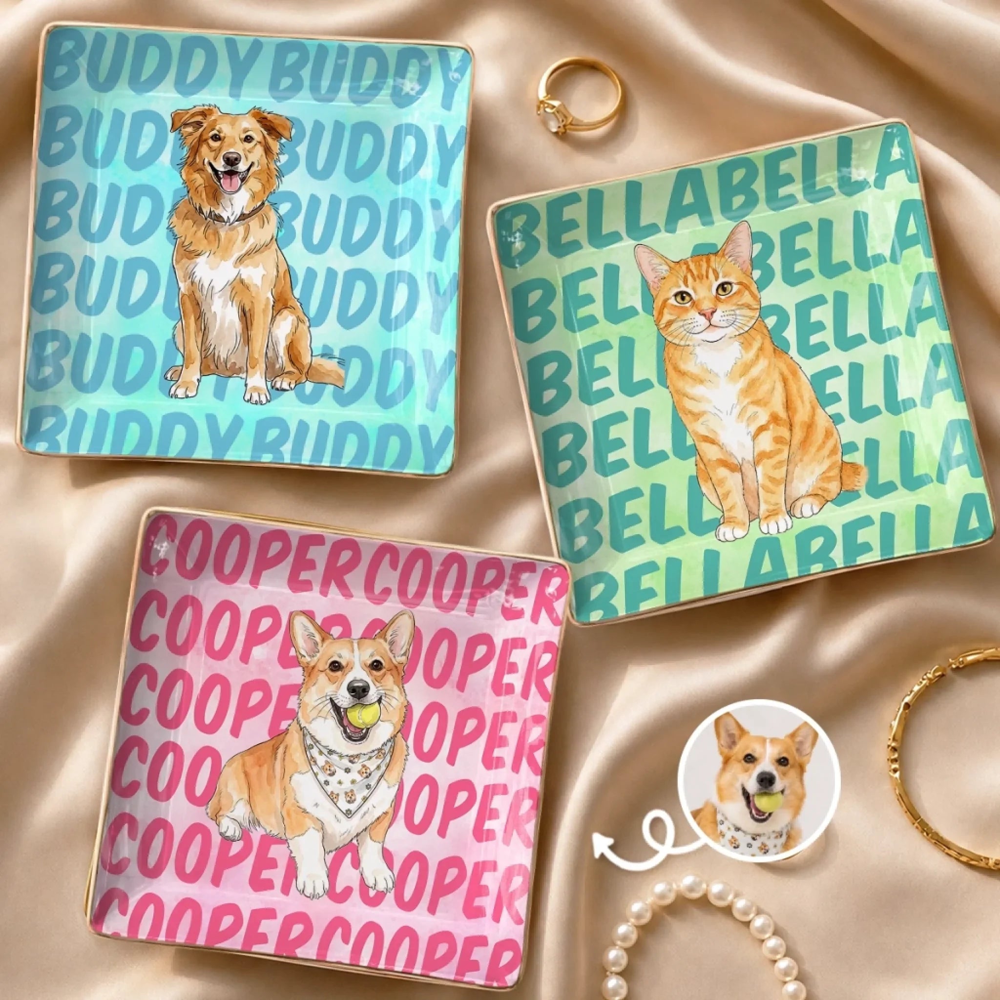 Custom Photo Full-Print Jewelry Dish - Personalized  Birthday Gifts For Dog Cat Lovers, Dog Dad And Mom, Cat Owners - Paws Make Life Better
