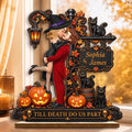 Custom 2-Layered Wooden Plaque - Personalized Halloween Anniversary Wedding Gifts For Husband And Wife, Him And Her - Love Never Gets Spooky