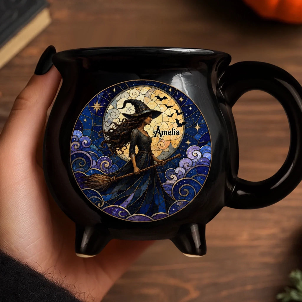 Custom 12oz Ceramic Cauldron Coffee Mug - Personalized Halloween Witchy Gifts For Wife, Daughter, Besties, Sisters, Granddaughter, Grandma, Mom, Yourself - Mystic Soul