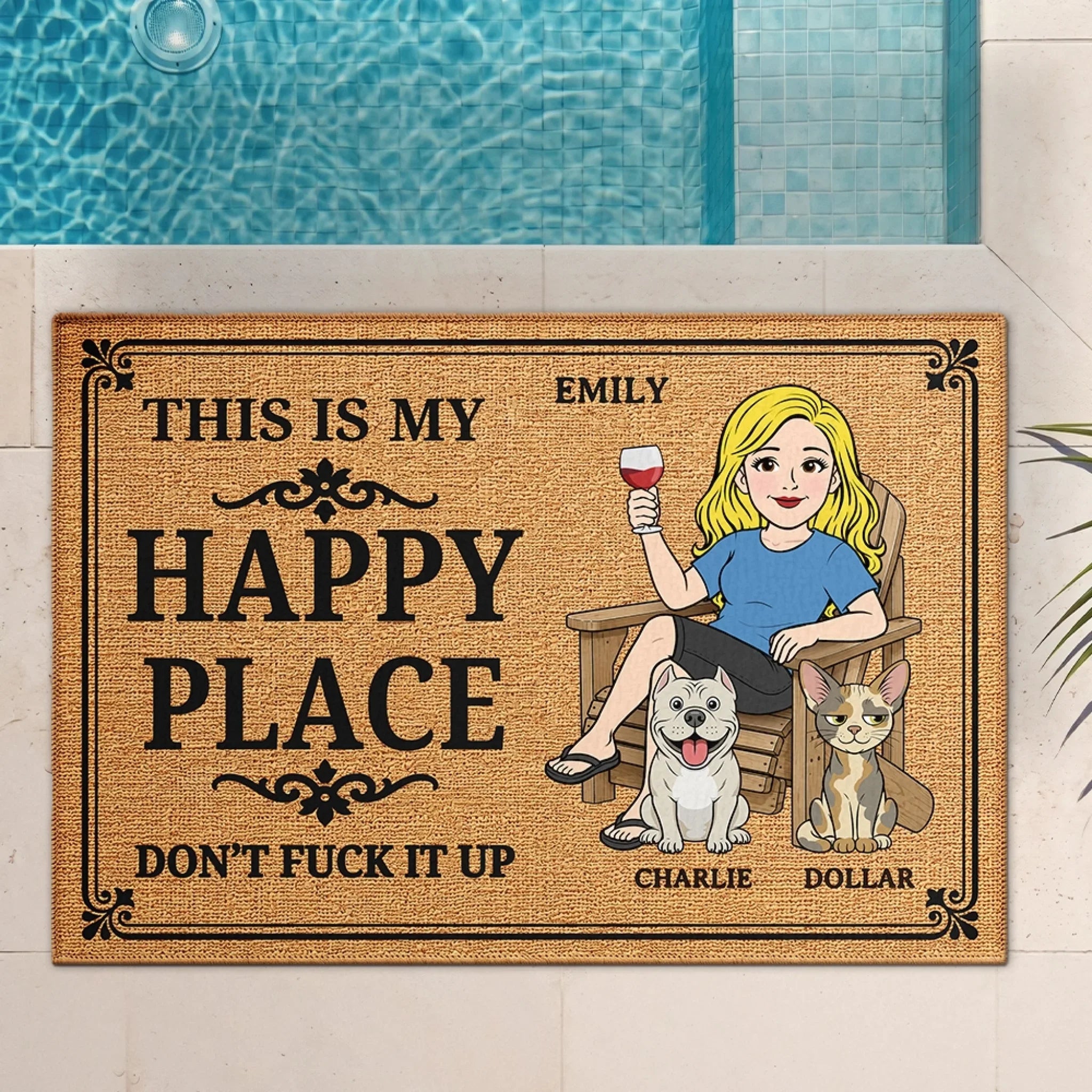 Custom Home Decor Decorative Mat - Personalized Summer Vacation And Travel Gifts For Husband And Wife, Him And Her - Our Sweet Happy Place