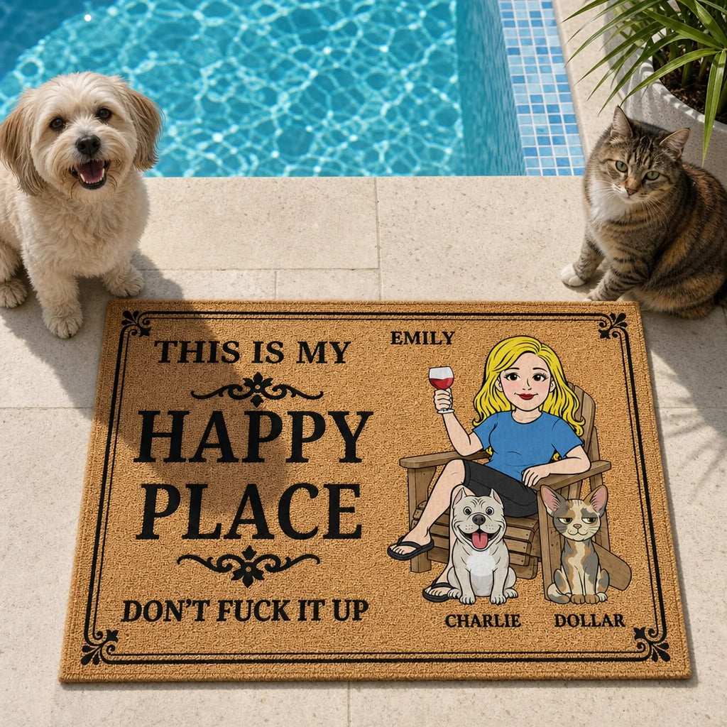Custom Home Decor Decorative Mat - Personalized Summer Vacation And Travel Gifts For Husband And Wife, Him And Her - Our Sweet Happy Place