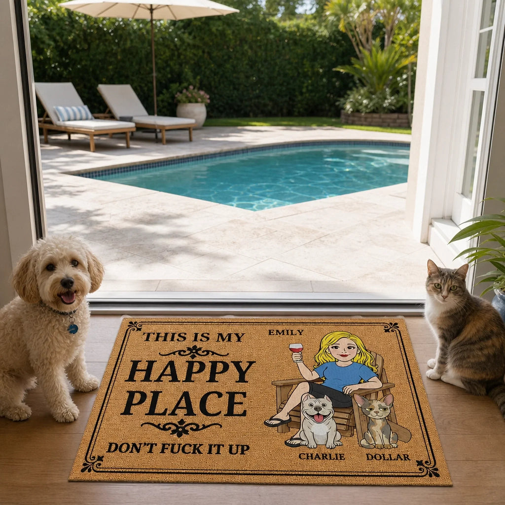 Custom Home Decor Decorative Mat - Personalized Summer Vacation And Travel Gifts For Husband And Wife, Him And Her - Our Sweet Happy Place