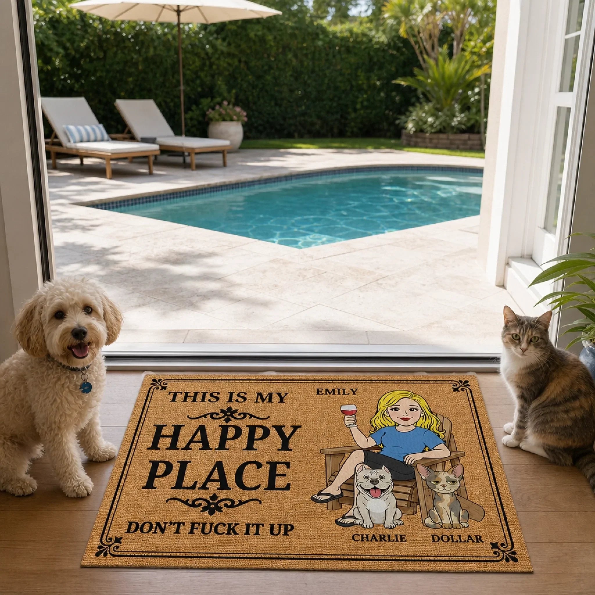 Custom Home Decor Decorative Mat - Personalized Summer Vacation And Travel Gifts For Husband And Wife, Him And Her - Our Sweet Happy Place