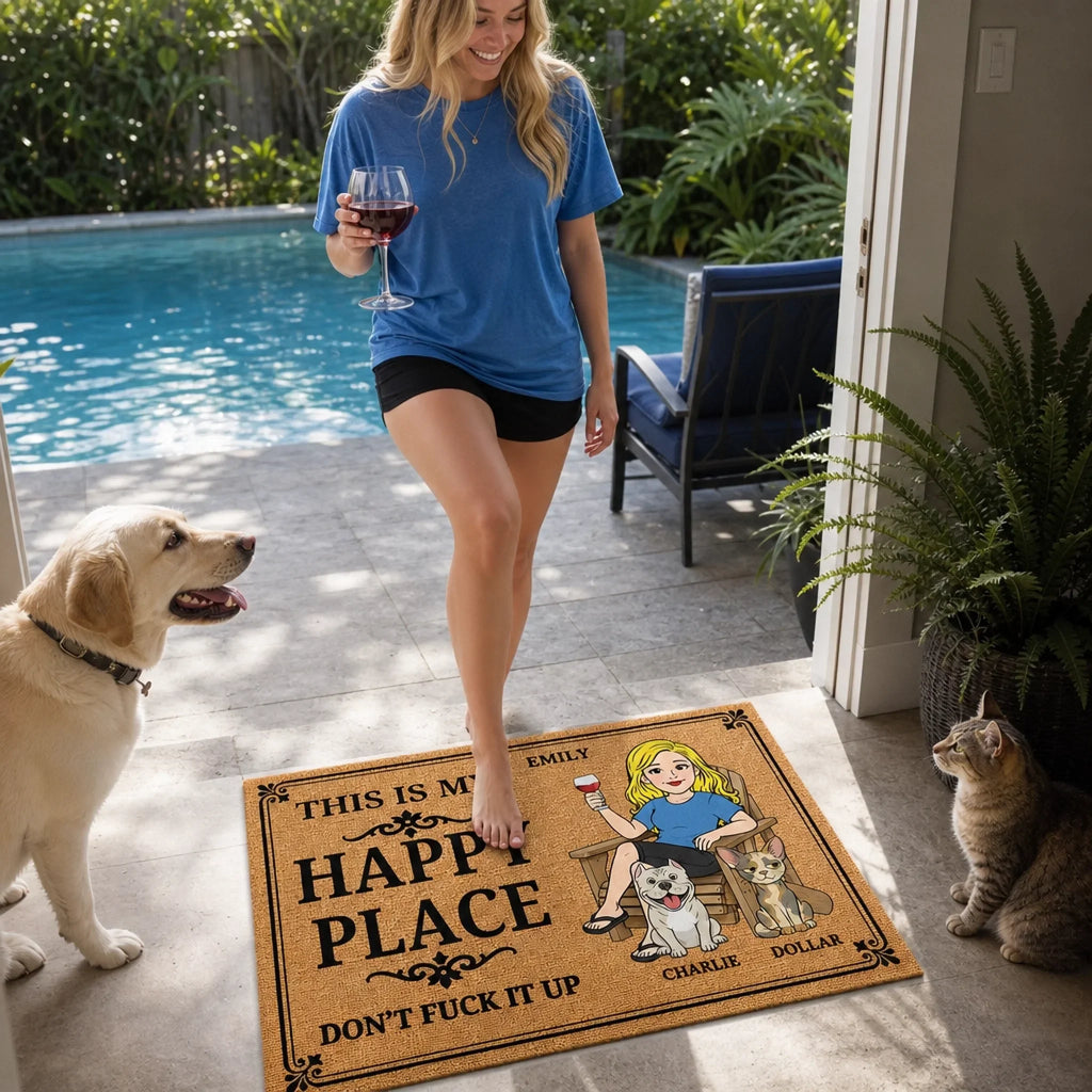 Custom Home Decor Decorative Mat - Personalized Summer Vacation And Travel Gifts For Husband And Wife, Him And Her - Our Sweet Happy Place