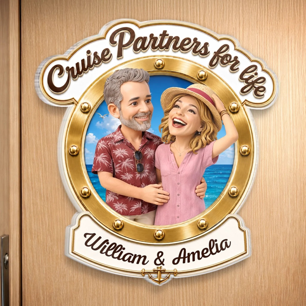 Custom Photo Cruise Ship Door Magnet - Personalized Summer Vacation And Travel Gifts For Husband And Wife, Him And Her, Cruise Lovers - Finding Our Happy Place Onboard