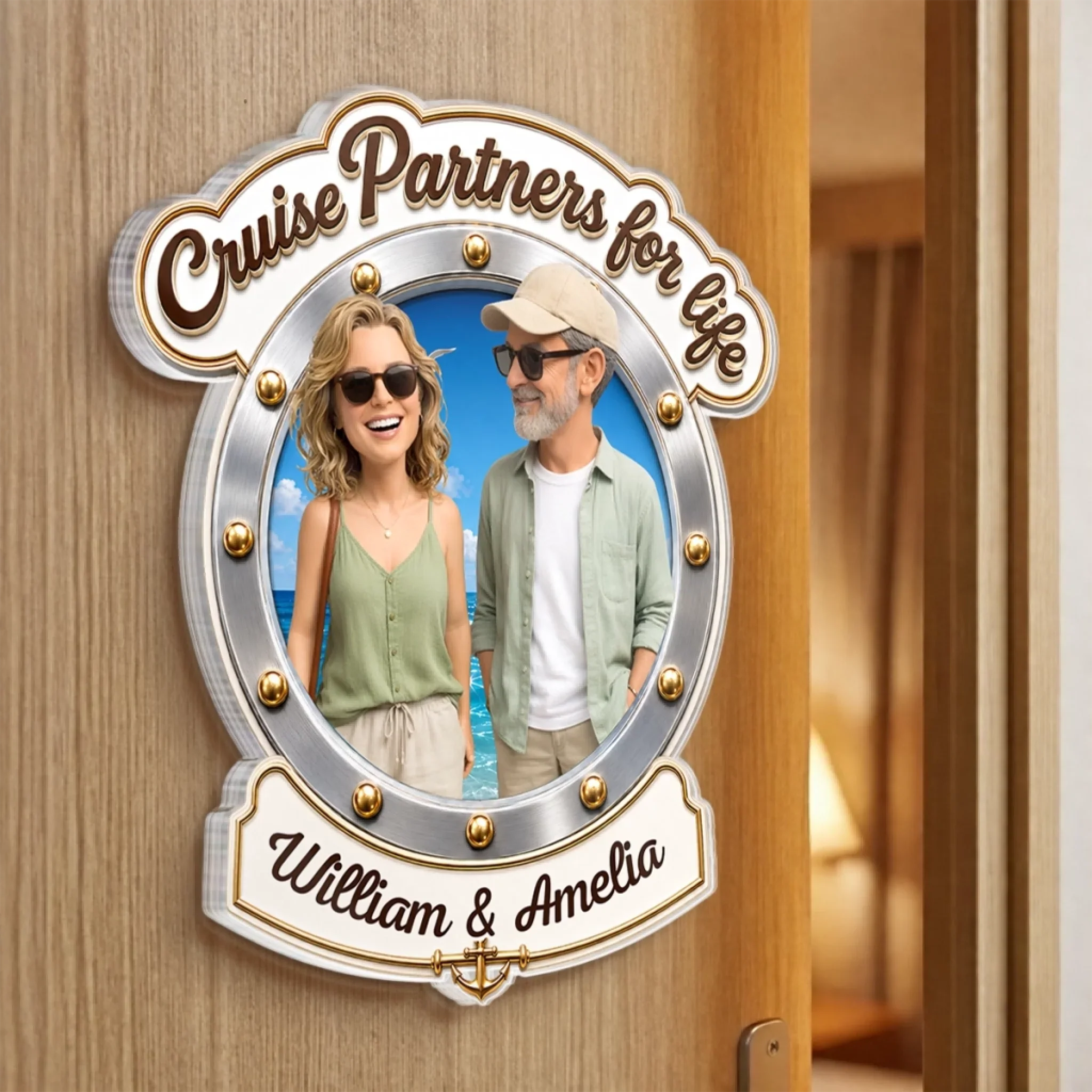 Custom Photo Cruise Ship Door Magnet - Personalized Summer Vacation And Travel Gifts For Husband And Wife, Him And Her, Cruise Lovers - Finding Our Happy Place Onboard