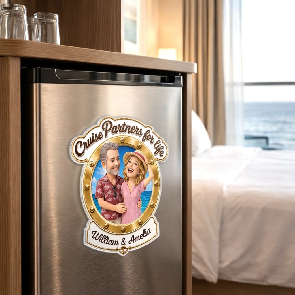 Custom Photo Cruise Ship Door Magnet - Personalized Summer Vacation And Travel Gifts For Husband And Wife, Him And Her, Cruise Lovers - Finding Our Happy Place Onboard