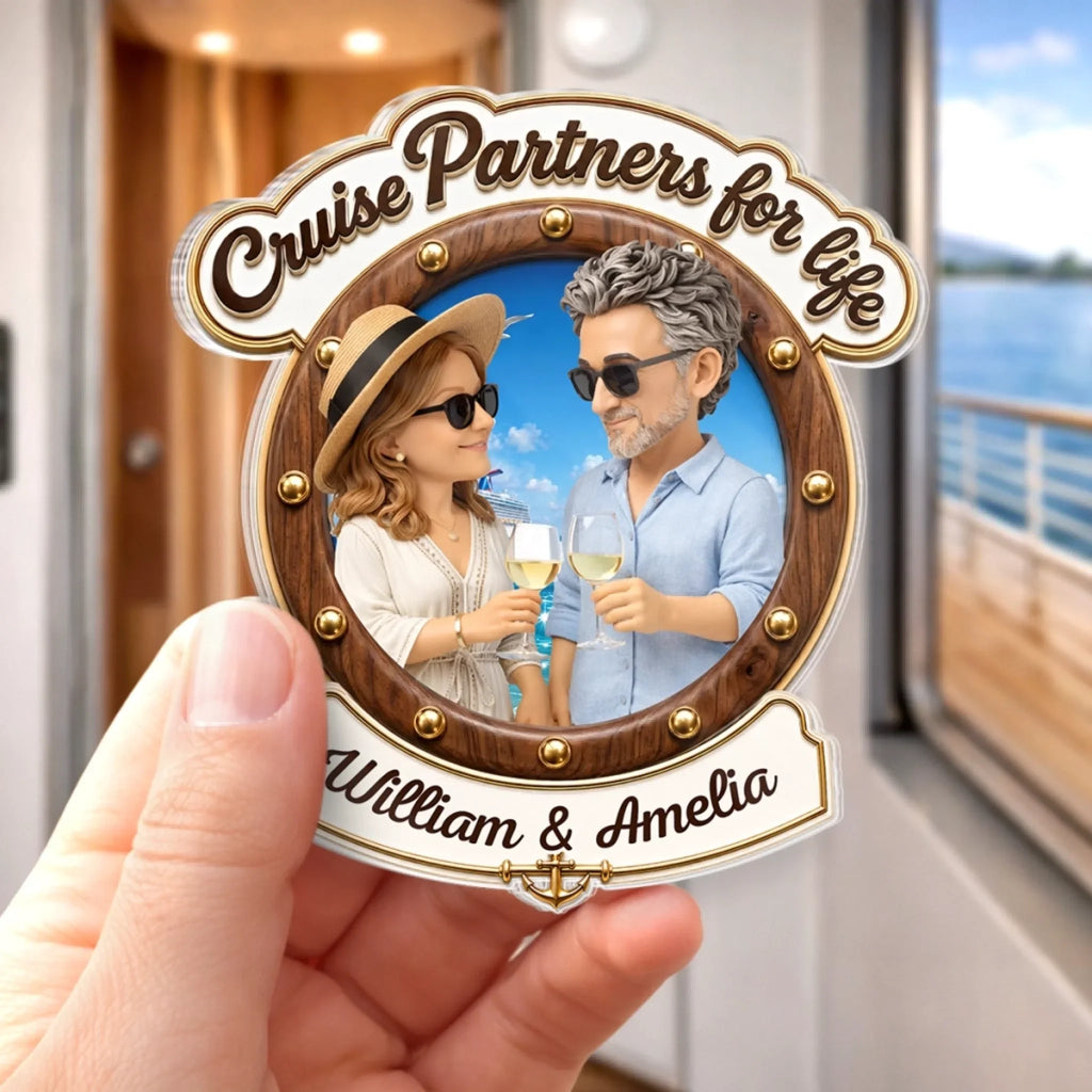 Custom Photo Cruise Ship Door Magnet - Personalized Summer Vacation And Travel Gifts For Husband And Wife, Him And Her, Cruise Lovers - Finding Our Happy Place Onboard