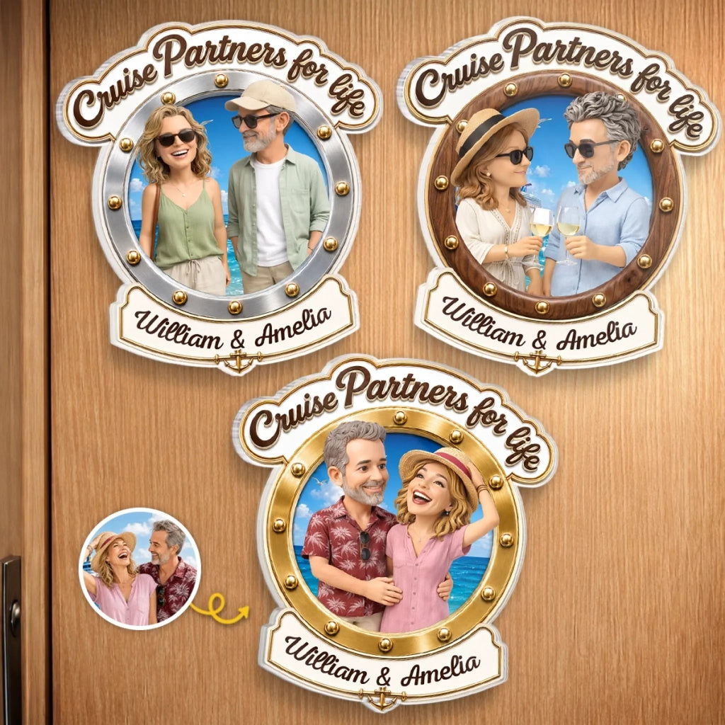 Custom Photo Cruise Ship Door Magnet - Personalized Summer Vacation And Travel Gifts For Husband And Wife, Him And Her, Cruise Lovers - Finding Our Happy Place Onboard
