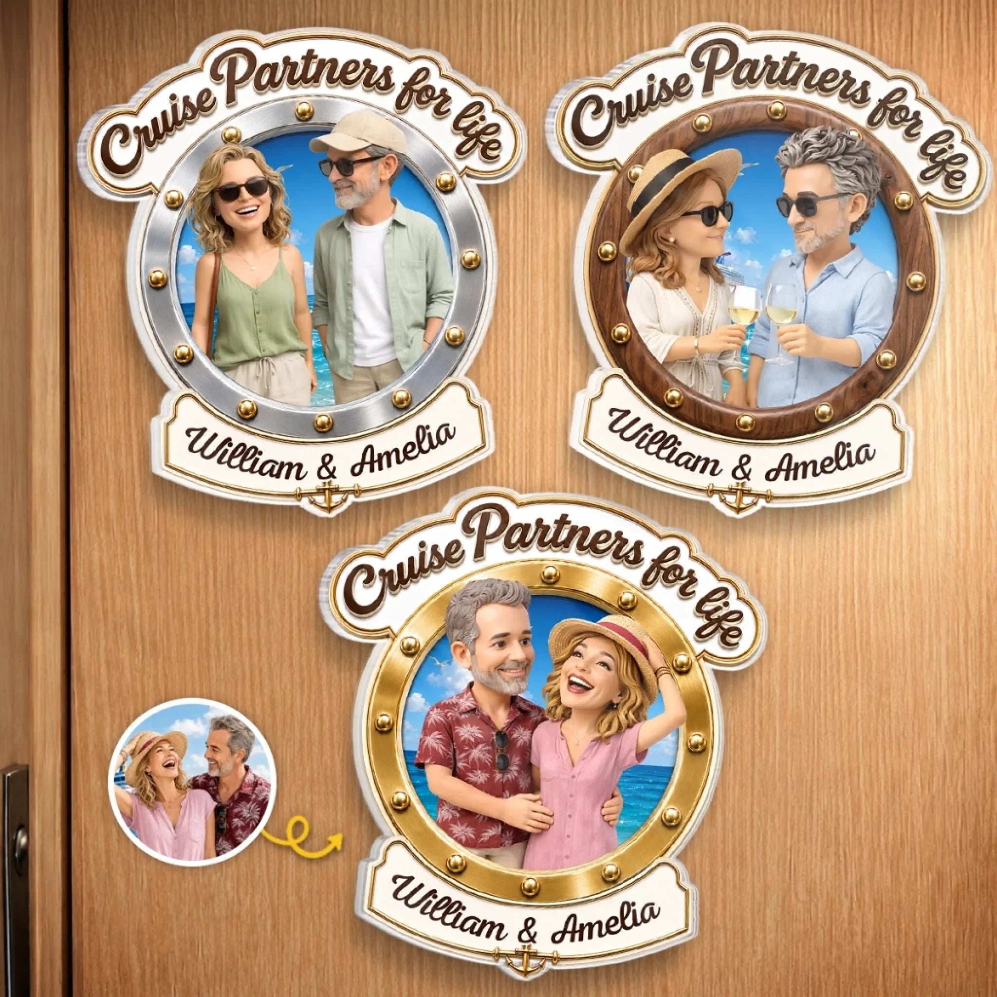 Custom Photo Cruise Ship Door Magnet - Personalized Summer Vacation And Travel Gifts For Husband And Wife, Him And Her, Cruise Lovers - Finding Our Happy Place Onboard