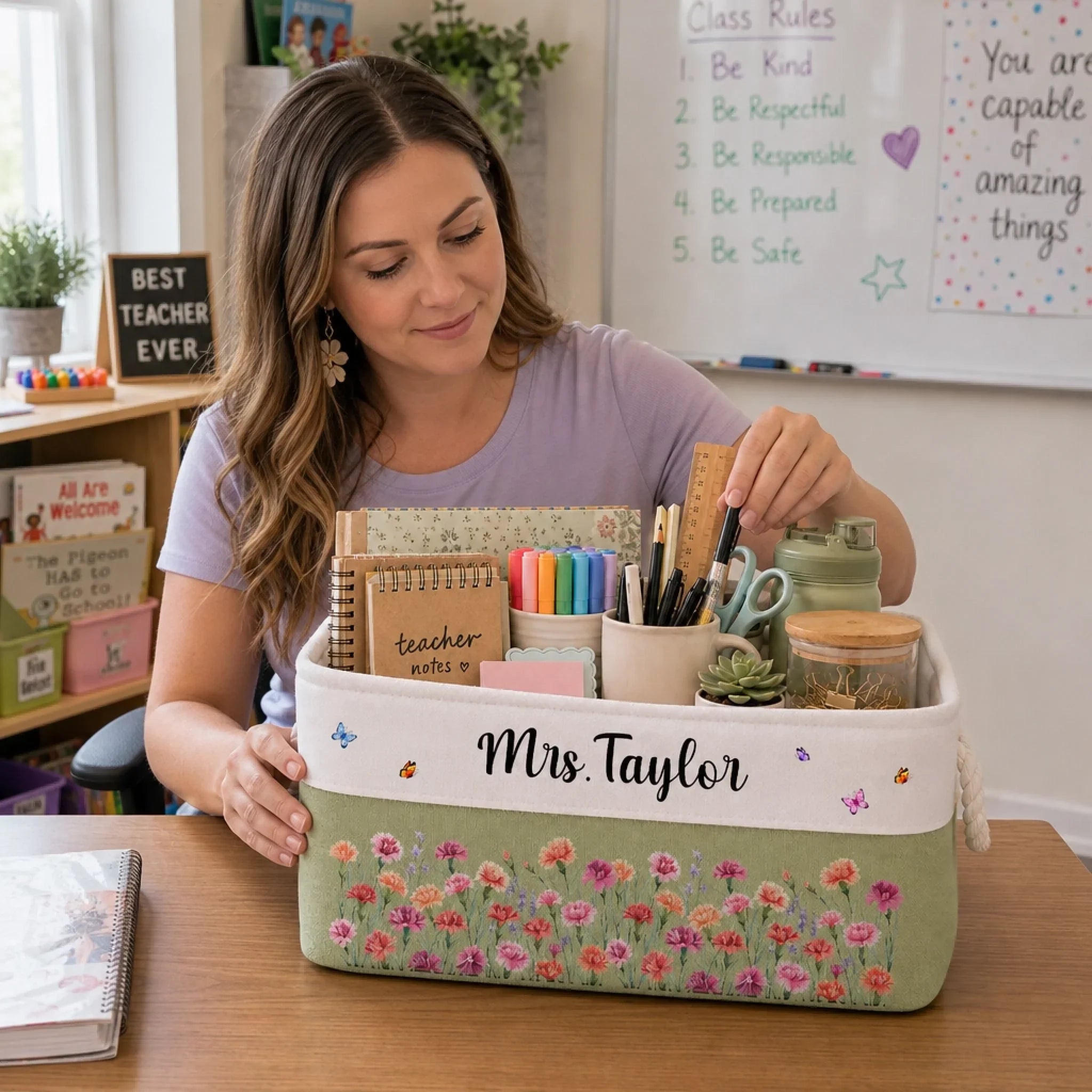 Custom Storage Basket - Personalized Birthday Gifts For Wife, Daughter, Besties, Sisters, Granddaughter, Grandma, Mom, Yourself - A Blooming Treat For Yourself