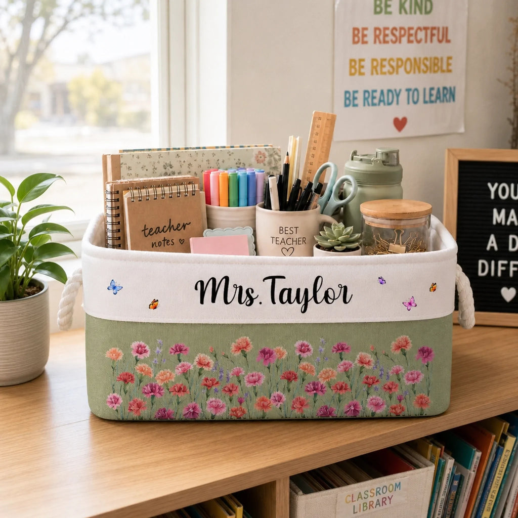 Custom Storage Basket - Personalized Birthday Gifts For Wife, Daughter, Besties, Sisters, Granddaughter, Grandma, Mom, Yourself - A Blooming Treat For Yourself