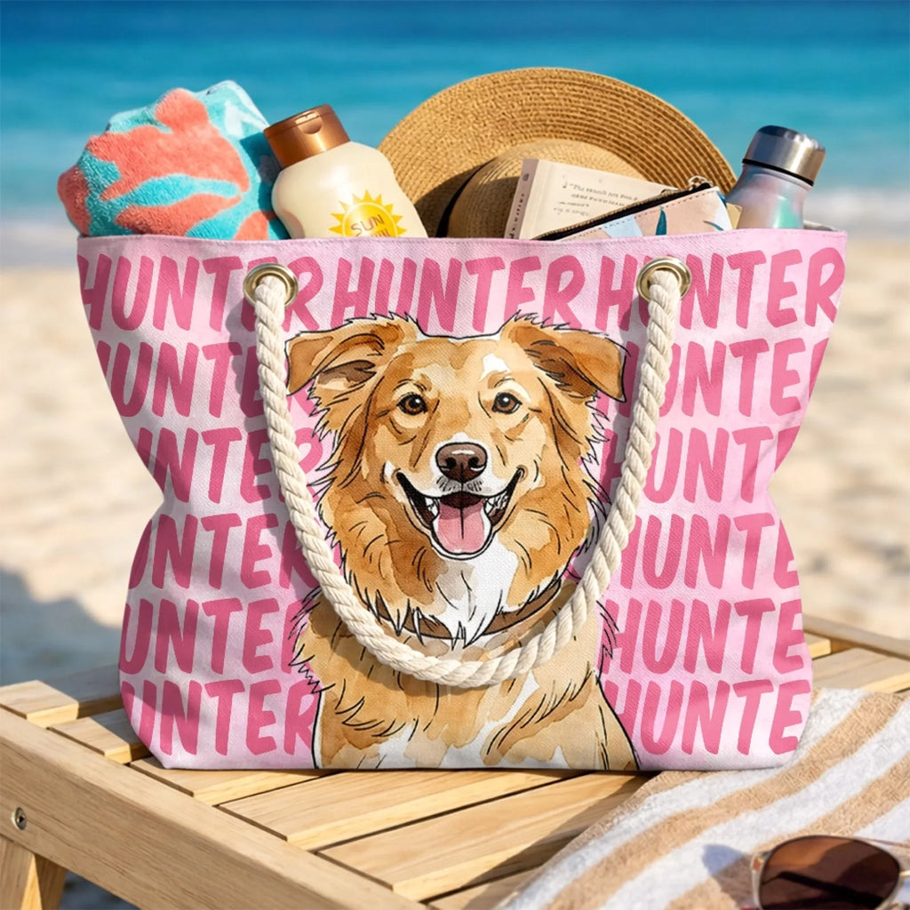 Custom Photo Beach Bag - Personalized Summer Vacation And Travel Gifts For Dog Cat Lovers, Dog Dad And Mom, Cat Owners - Life Is Better With Pets