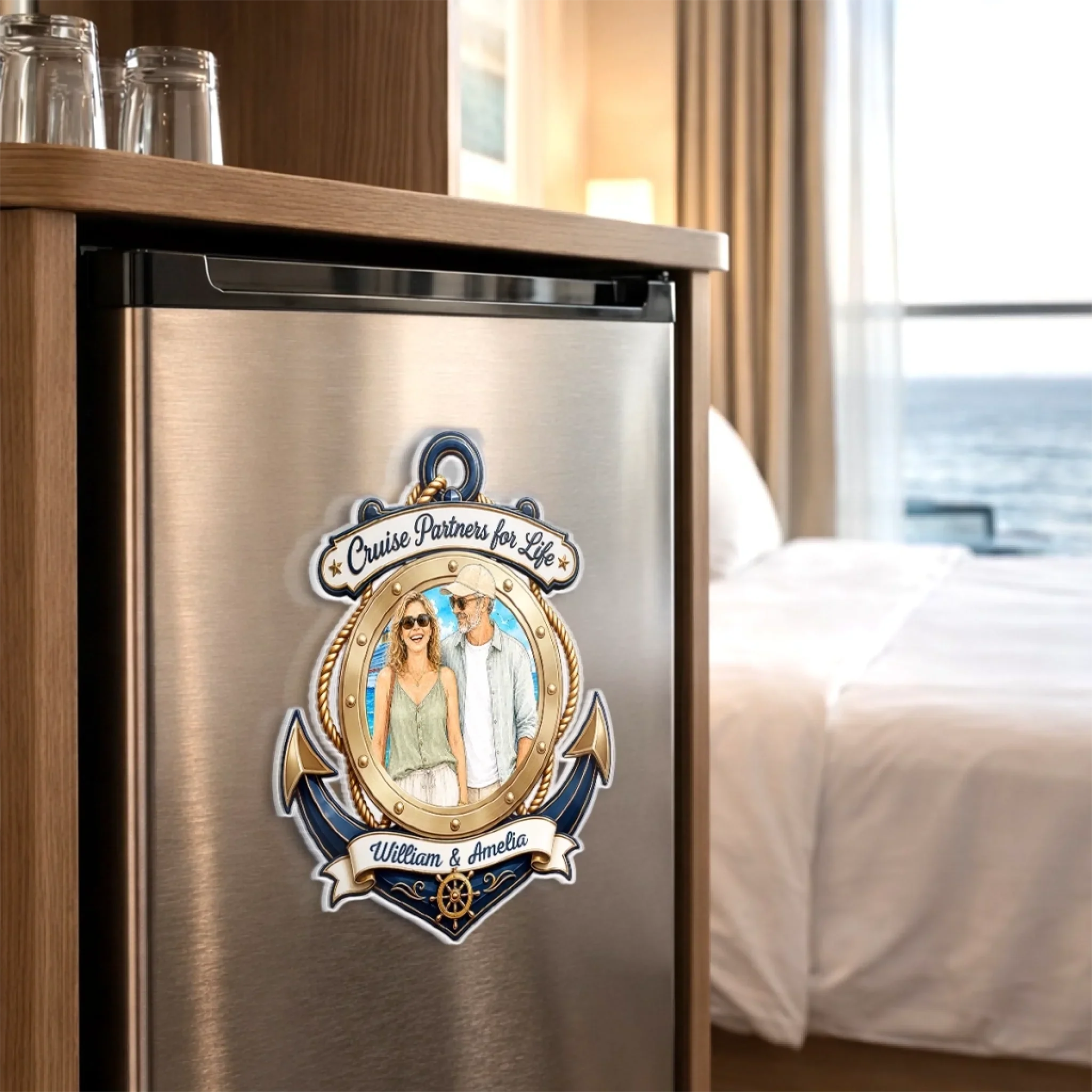 Custom Photo Cruise Ship Door Magnet - Personalized Summer Vacation And Travel Gifts For Husband And Wife, Him And Her, Cruise Lovers - Our Forever Voyage Starts Here