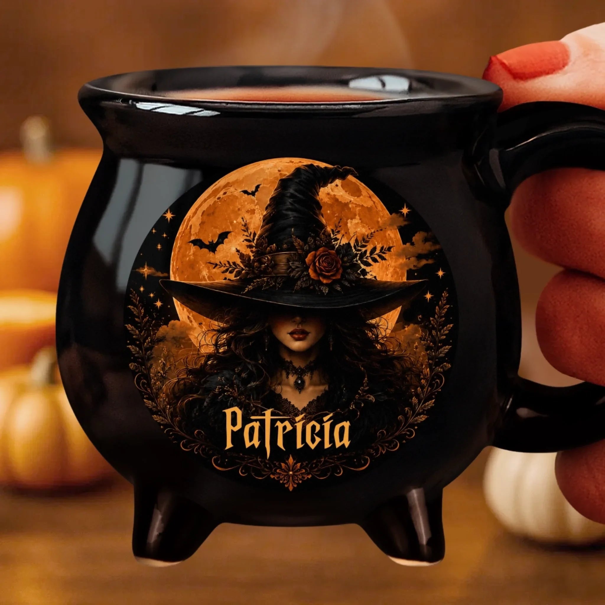Custom 12oz Ceramic Cauldron Coffee Mug - Personalized Halloween Witchy Gifts For Wife, Daughter, Besties, Sisters, Granddaughter, Grandma, Mom, Yourself - Good Witch Energy