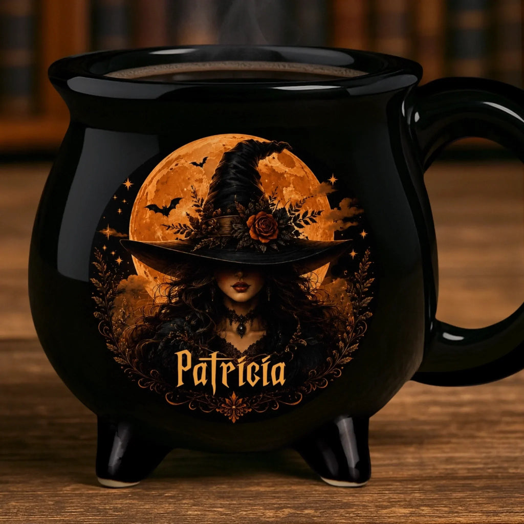 Custom 12oz Ceramic Cauldron Coffee Mug - Personalized Halloween Witchy Gifts For Wife, Daughter, Besties, Sisters, Granddaughter, Grandma, Mom, Yourself - Good Witch Energy