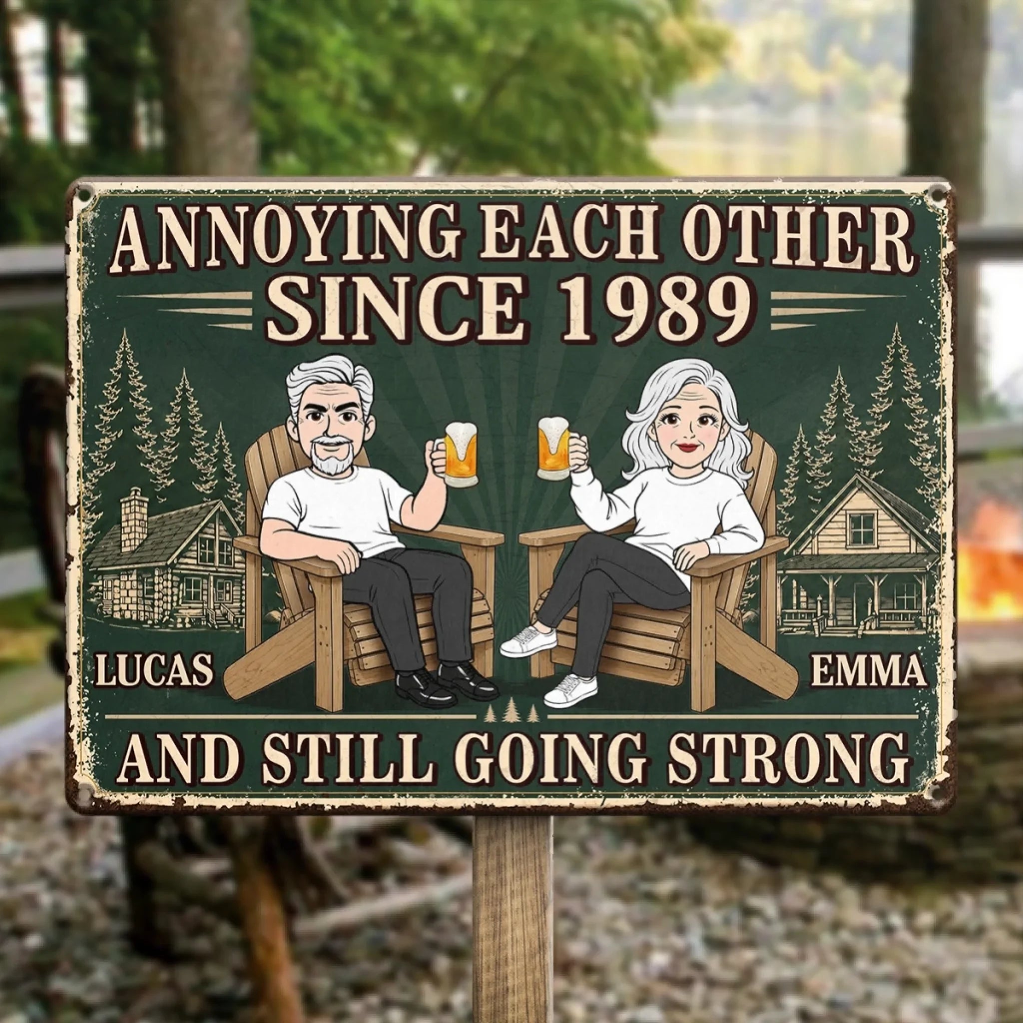Custom Home Decor Metal Sign - Personalized  Anniversary Wedding Gifts For Husband And Wife, Him And Her - Together In Our Happy Place