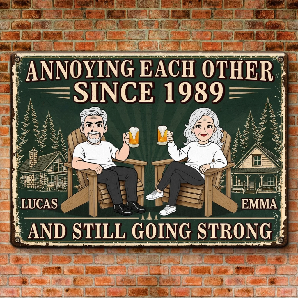 Custom Home Decor Metal Sign - Personalized  Anniversary Wedding Gifts For Husband And Wife, Him And Her - Together In Our Happy Place