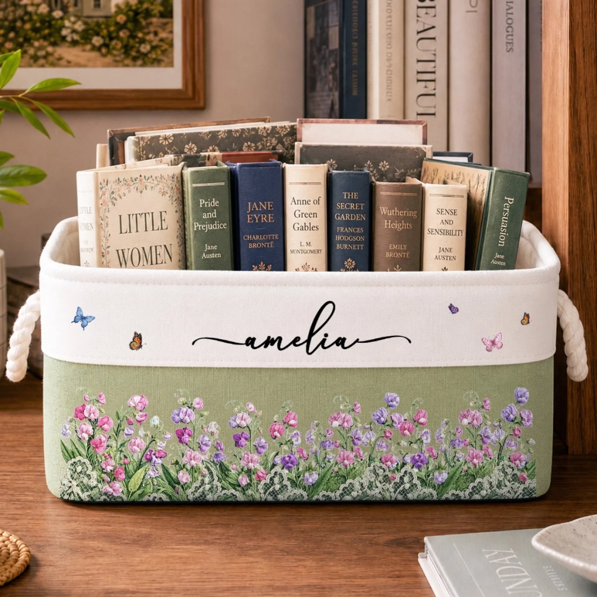 Custom Storage Basket - Personalized Birthday Gifts For Wife, Daughter, Besties, Sisters, Granddaughter, Grandma, Mom, Yourself - Personal Garden Of Birth Flowers