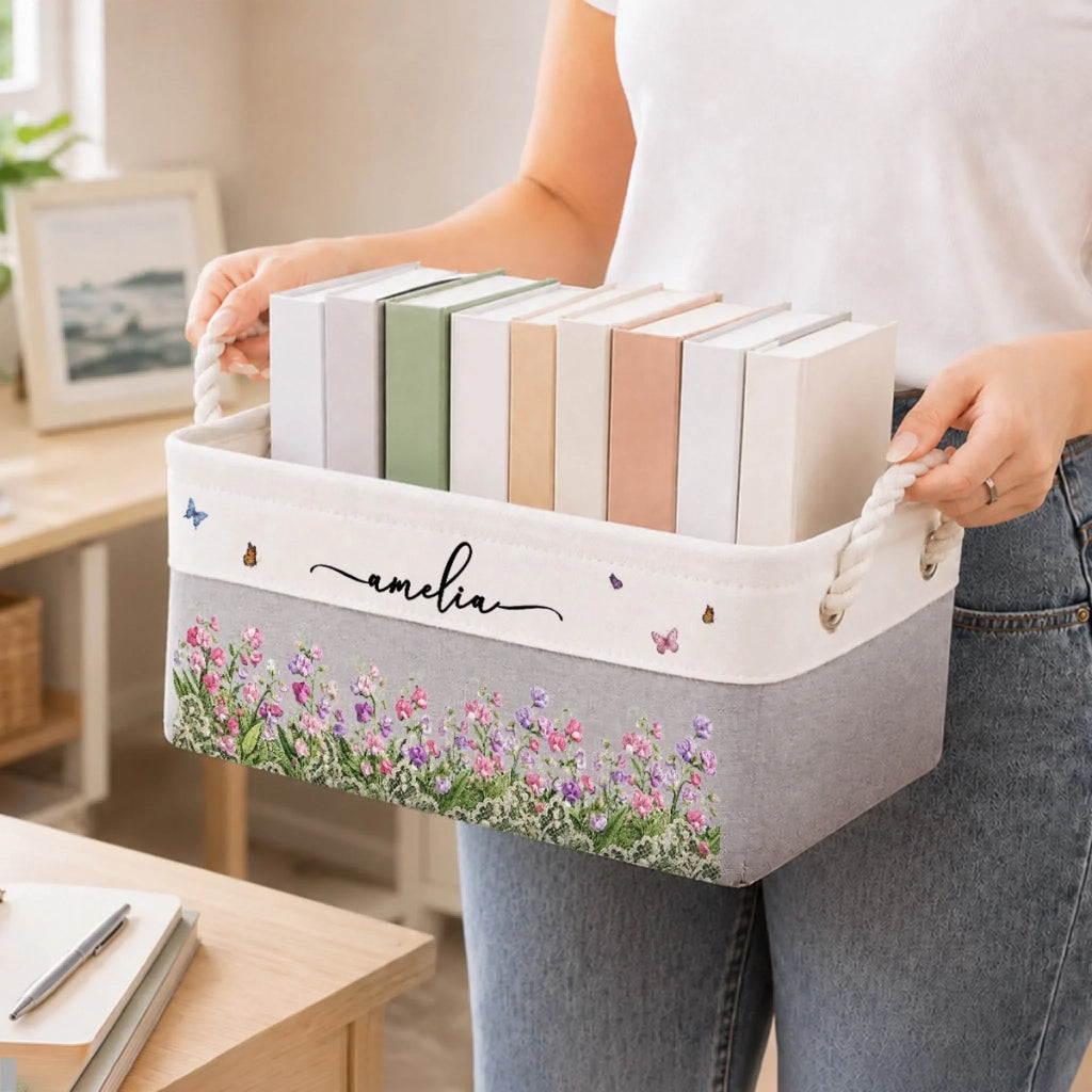 Custom Storage Basket - Personalized Birthday Gifts For Wife, Daughter, Besties, Sisters, Granddaughter, Grandma, Mom, Yourself - Personal Garden Of Birth Flowers