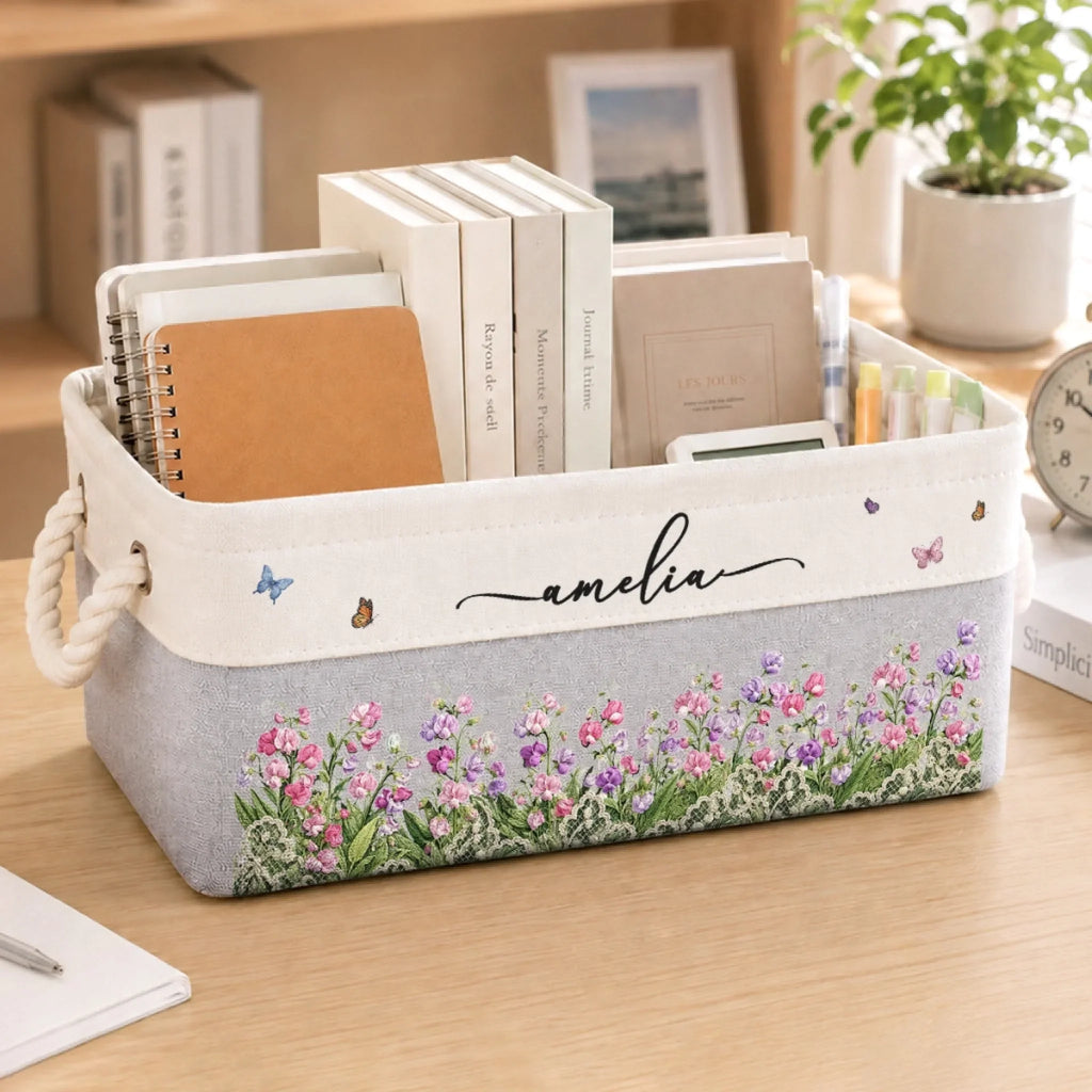Custom Storage Basket - Personalized Birthday Gifts For Wife, Daughter, Besties, Sisters, Granddaughter, Grandma, Mom, Yourself - Personal Garden Of Birth Flowers