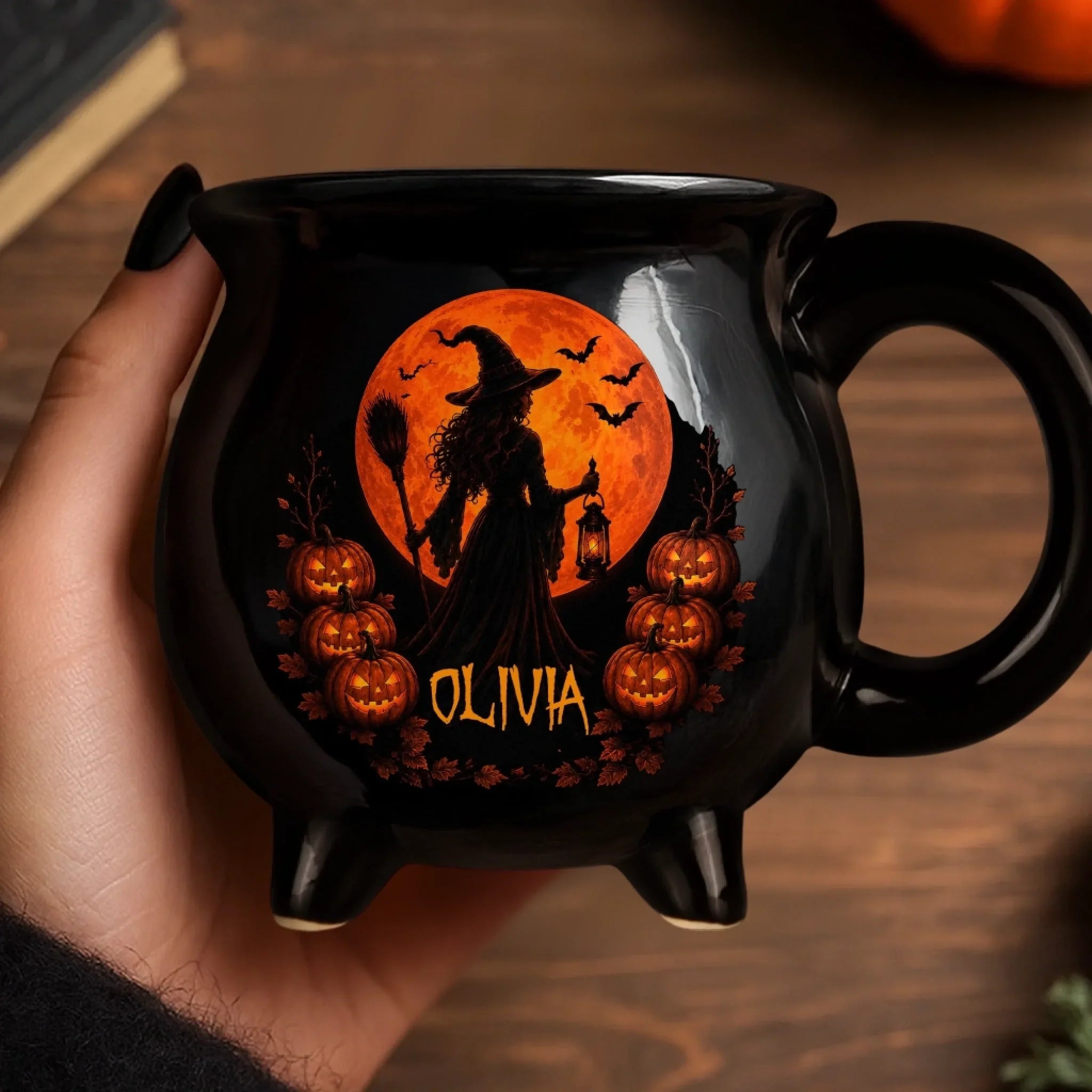 Custom 12oz Ceramic Cauldron Coffee Mug - Personalized Halloween Witchy Gifts For Wife, Daughter, Besties, Sisters, Granddaughter, Grandma, Mom, Yourself - Spells & Smiles