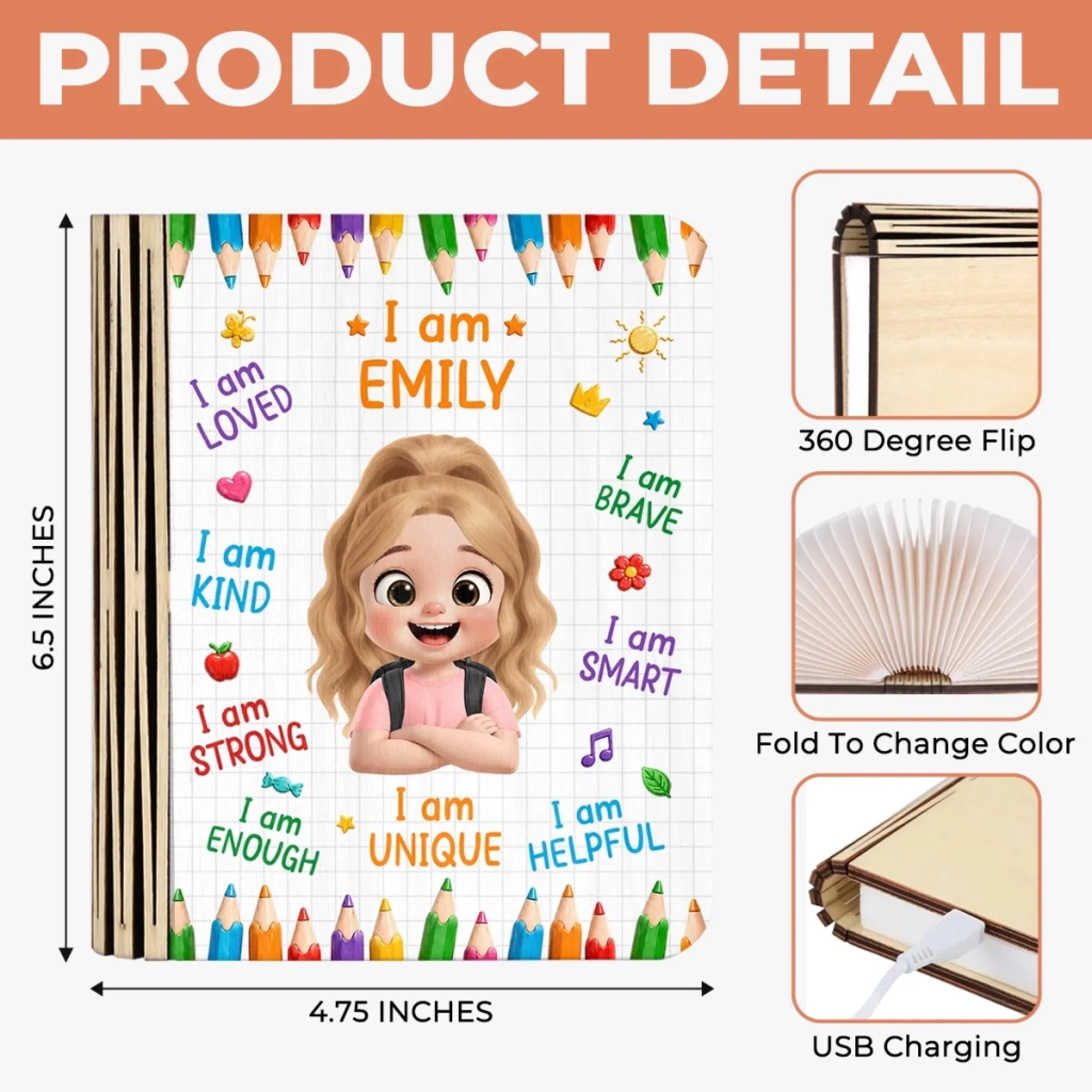 Custom Kids Foldable LED Magic Book Lamp - Personalized Back To School Gifts For Kids - Ready To Learn